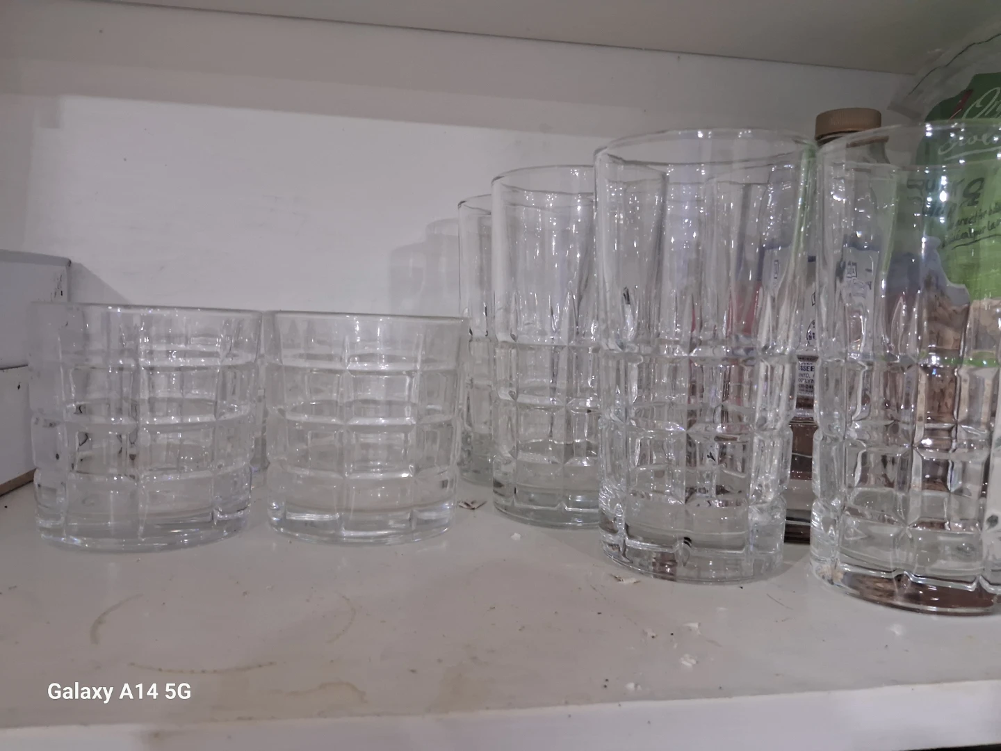 Set of 6 large and 4 small Clear Textured Glass Tumblers