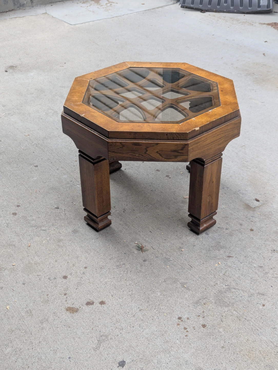Vintage Glass Top Octagon End Table