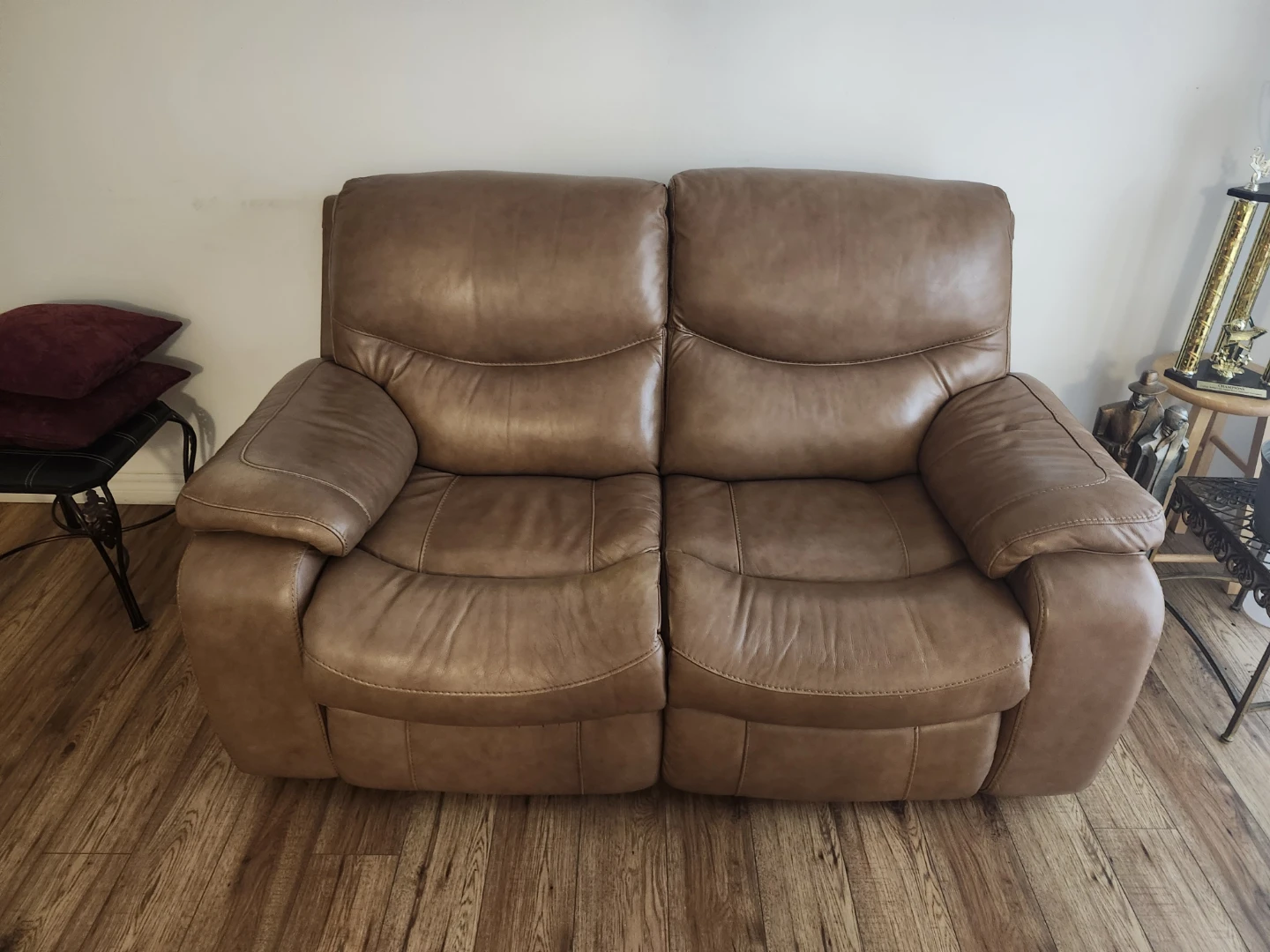 2 Brown Leather Reclining Sofa