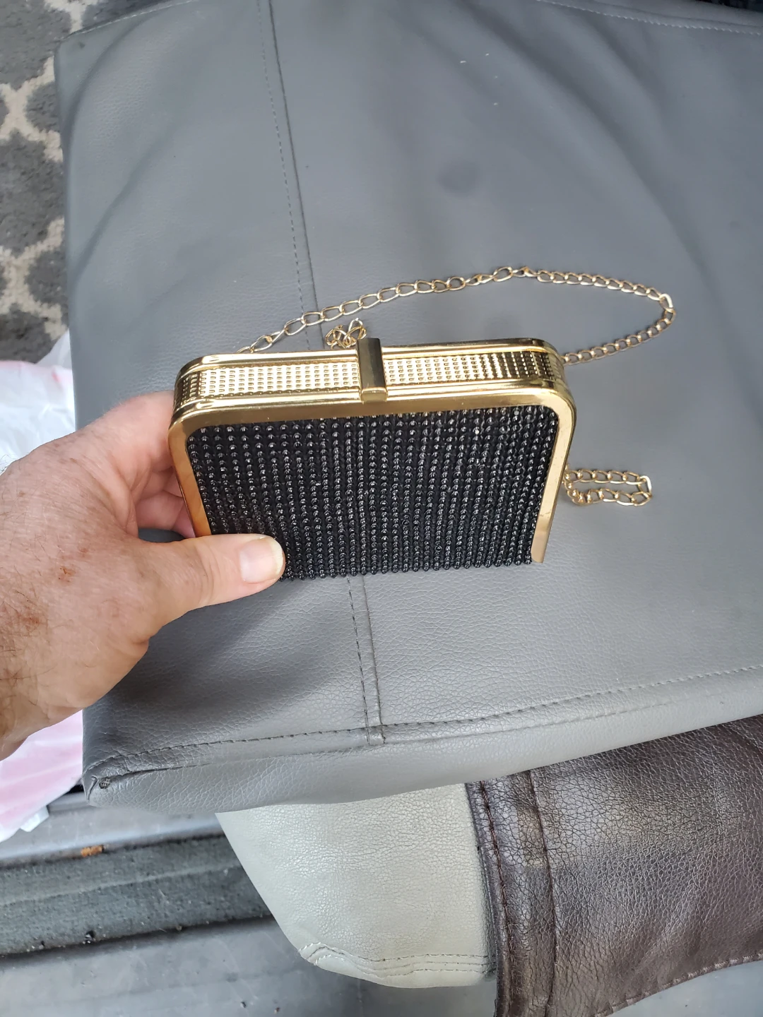 Black Sequin Clutch Purse with Gold Chain