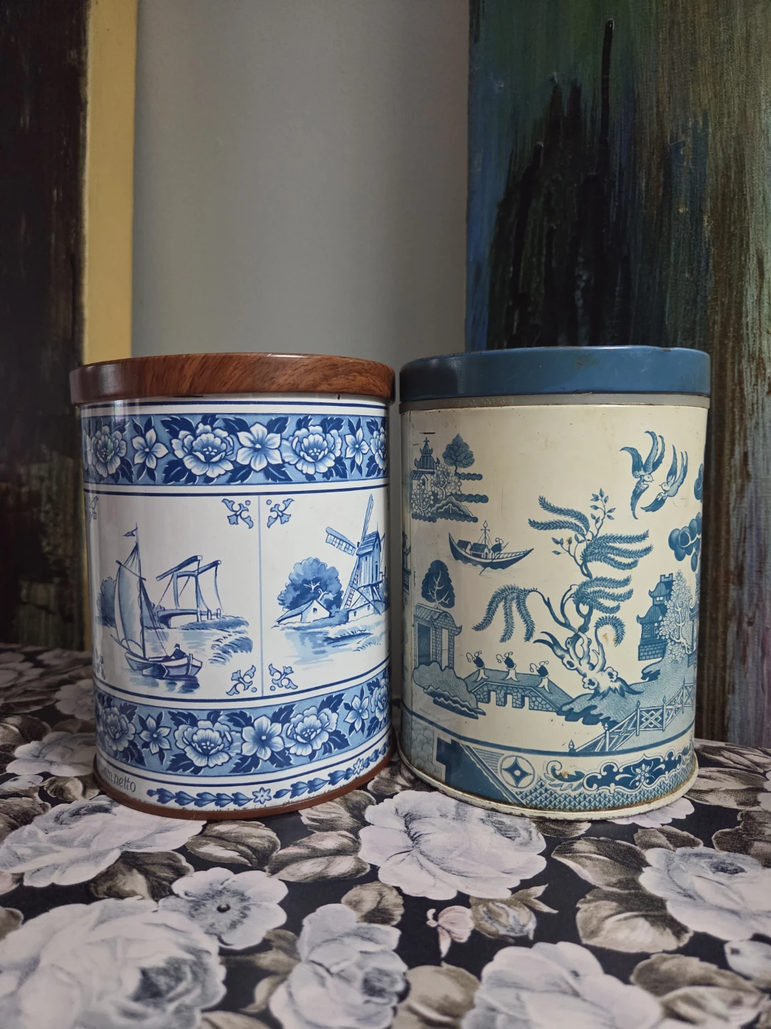 Eduscho Kaffee Tin Lot (2) Blue & White Design