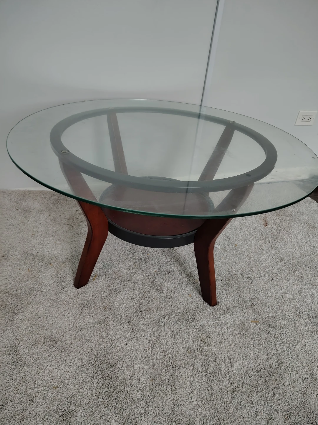 Glass Top Coffee Table with Wooden Base