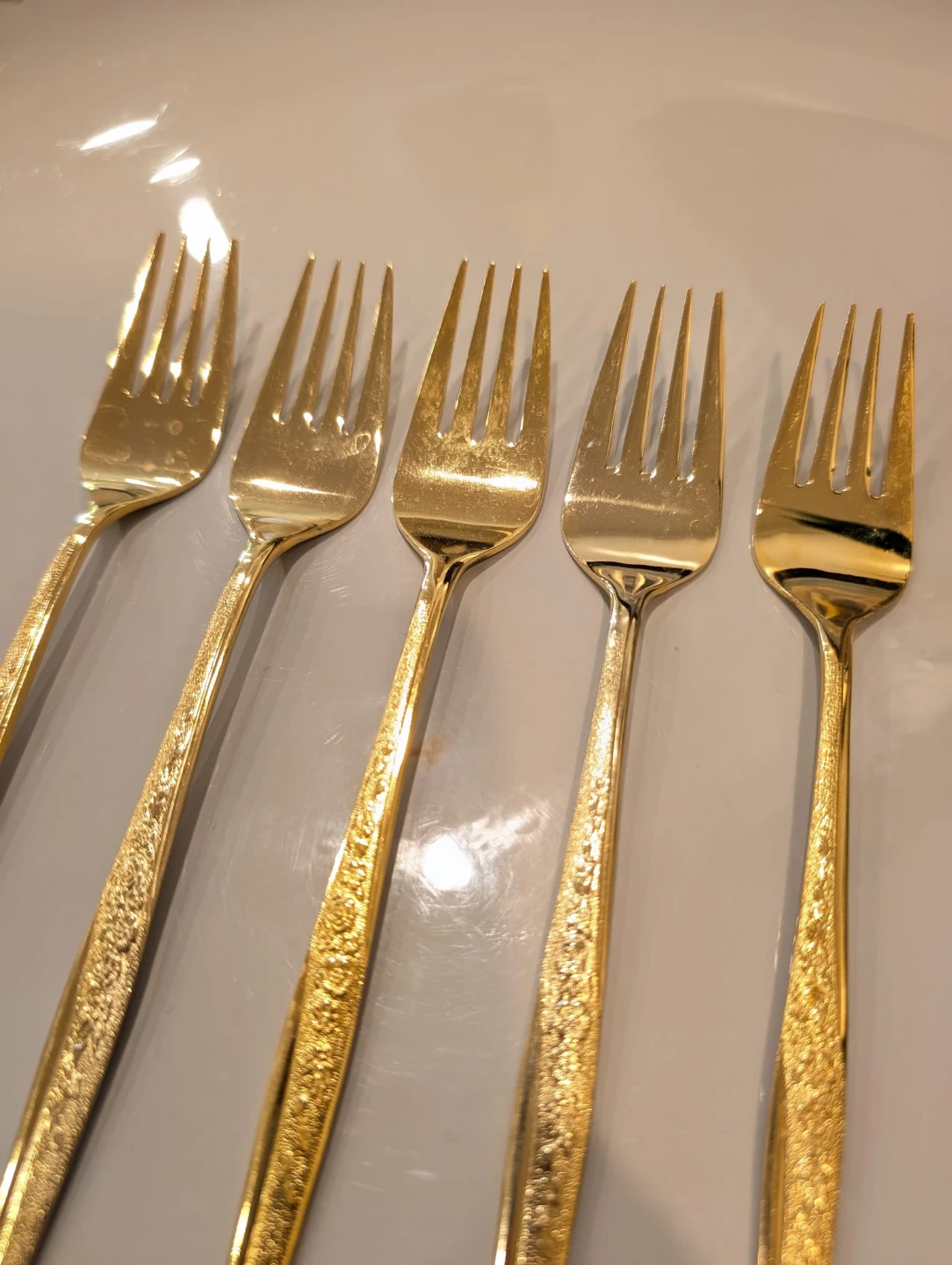 5 Dessert Forks Golden Bouquet 24k Gold plated - photo 3