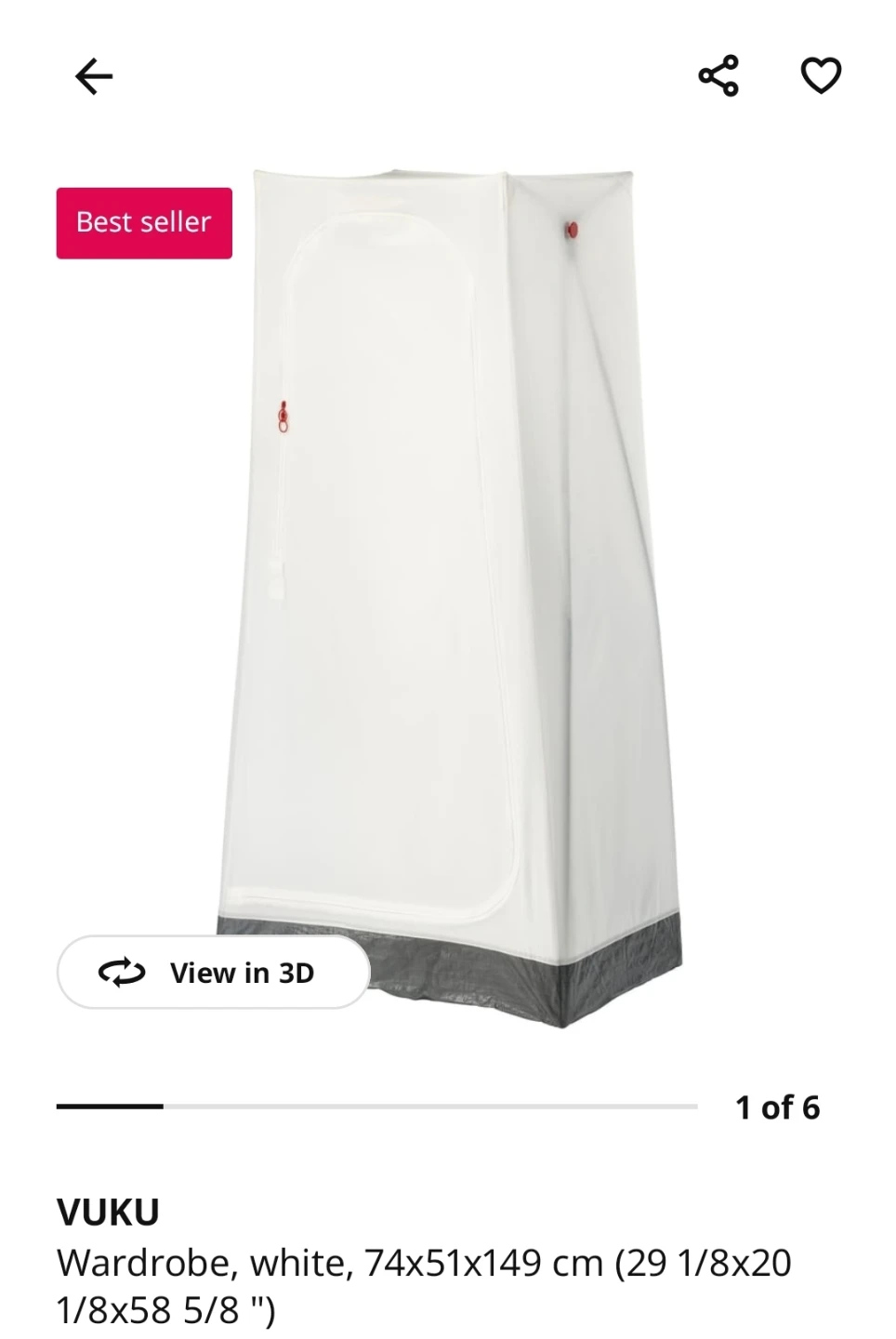 Ikea VUKU White Wardrobe 74x51x149 cm
