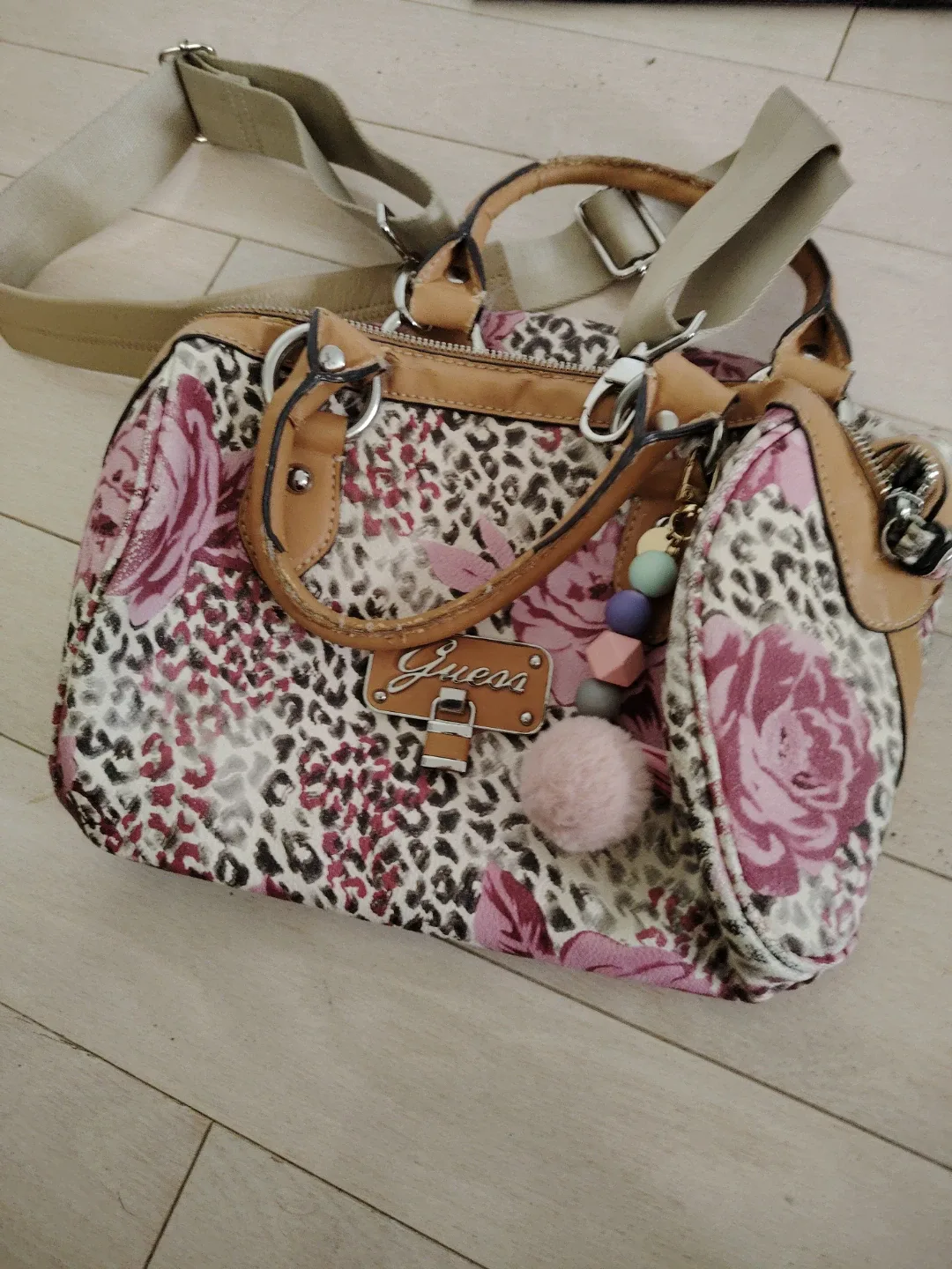 ⚽️Guess Satchel Bag - Pink Leopard Floral Print - photo 2