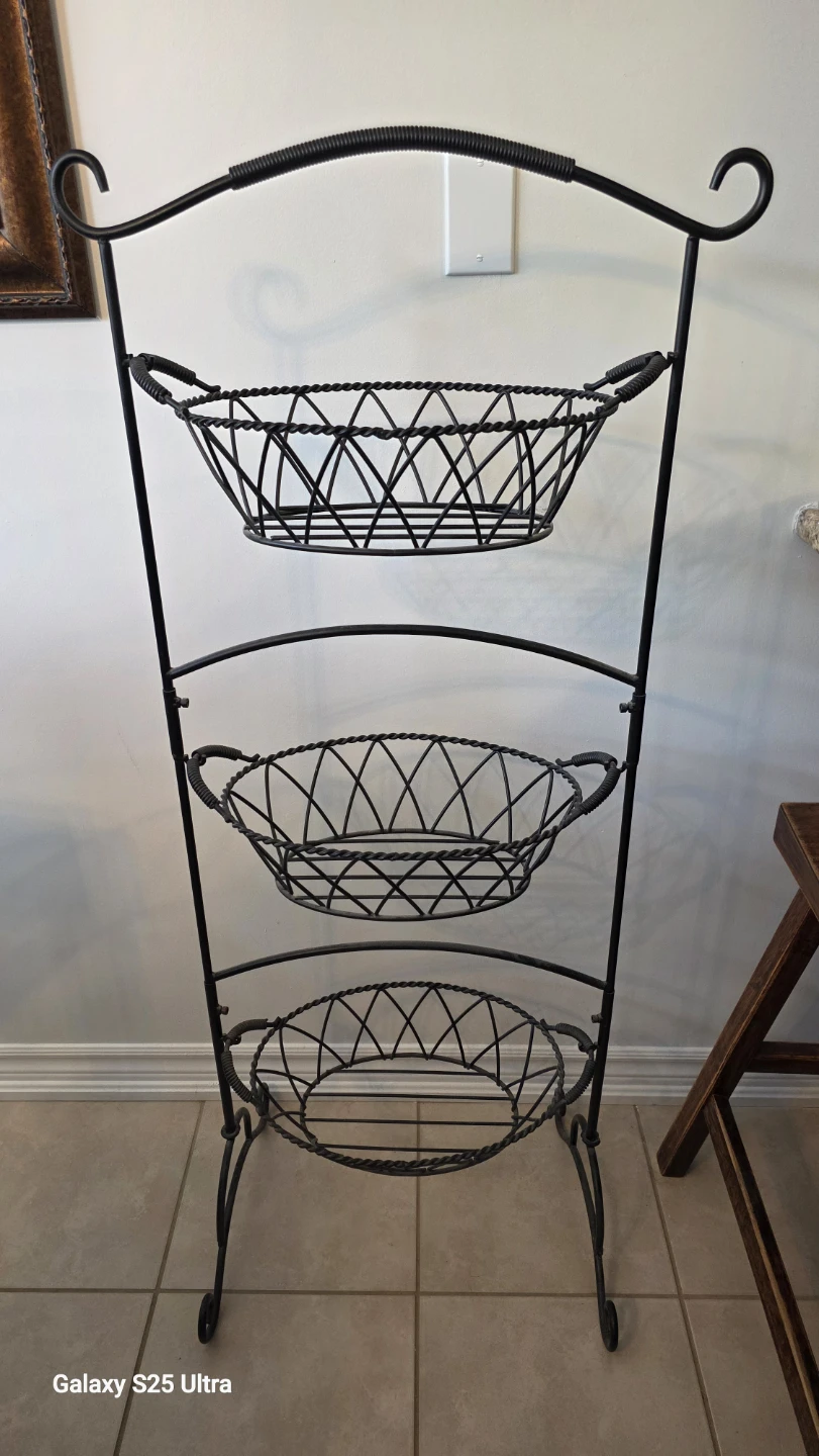 Black Metal 3-Tier Wire Basket Stand