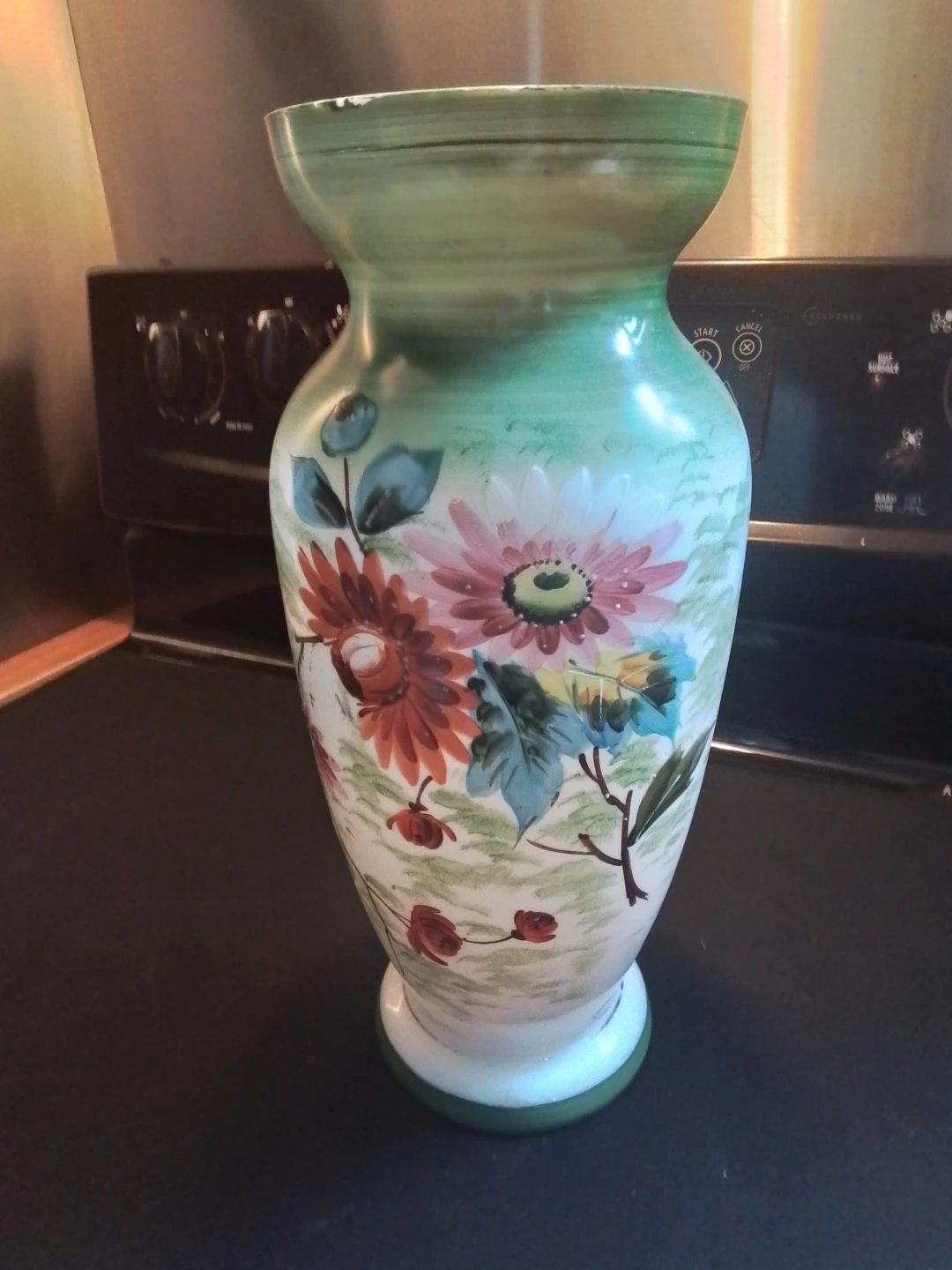 Antique Victorian Hand-Blown Painted Satin Glass Vase, c. 1880s