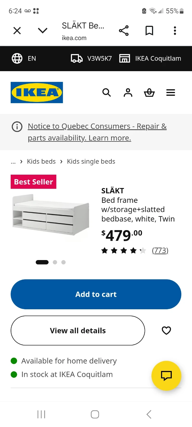 IKEA SLÄKT Bed frame w/storage, white, Twin