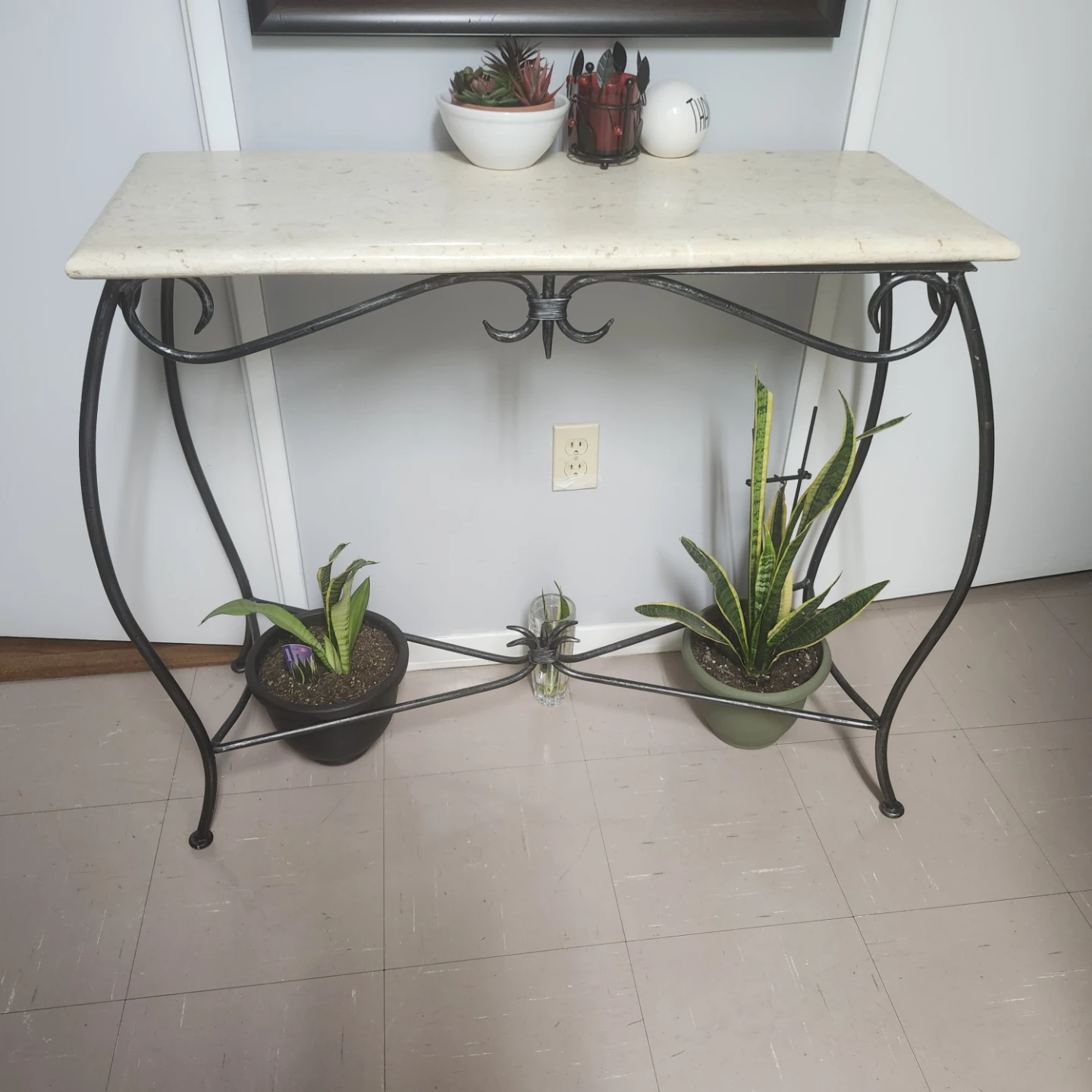 Marble Top Console Table with Metal Base