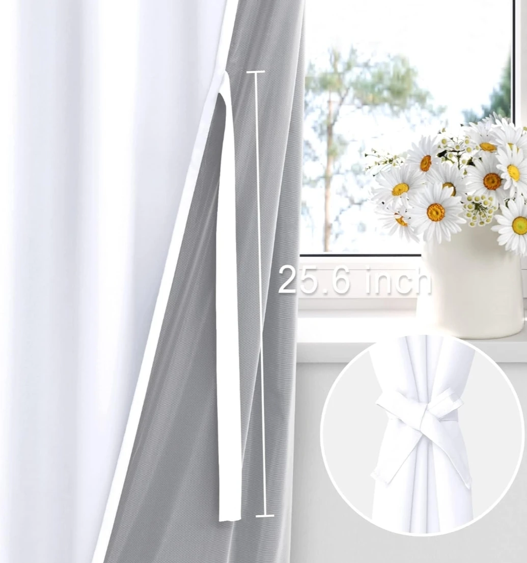 White 2-Layer Blackout Curtains with Grommets - photo 3
