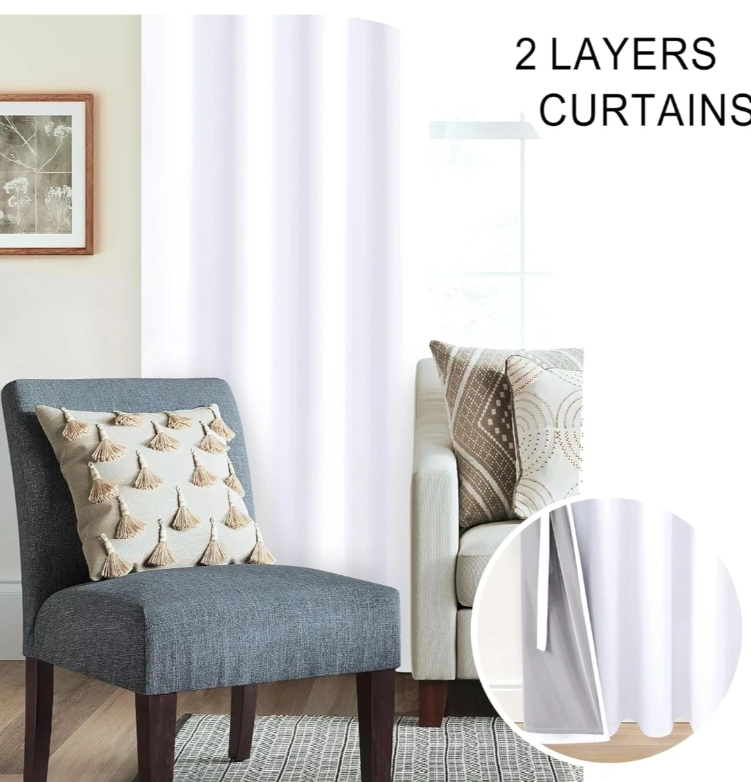 White 2-Layer Blackout Curtains with Grommets - photo 5