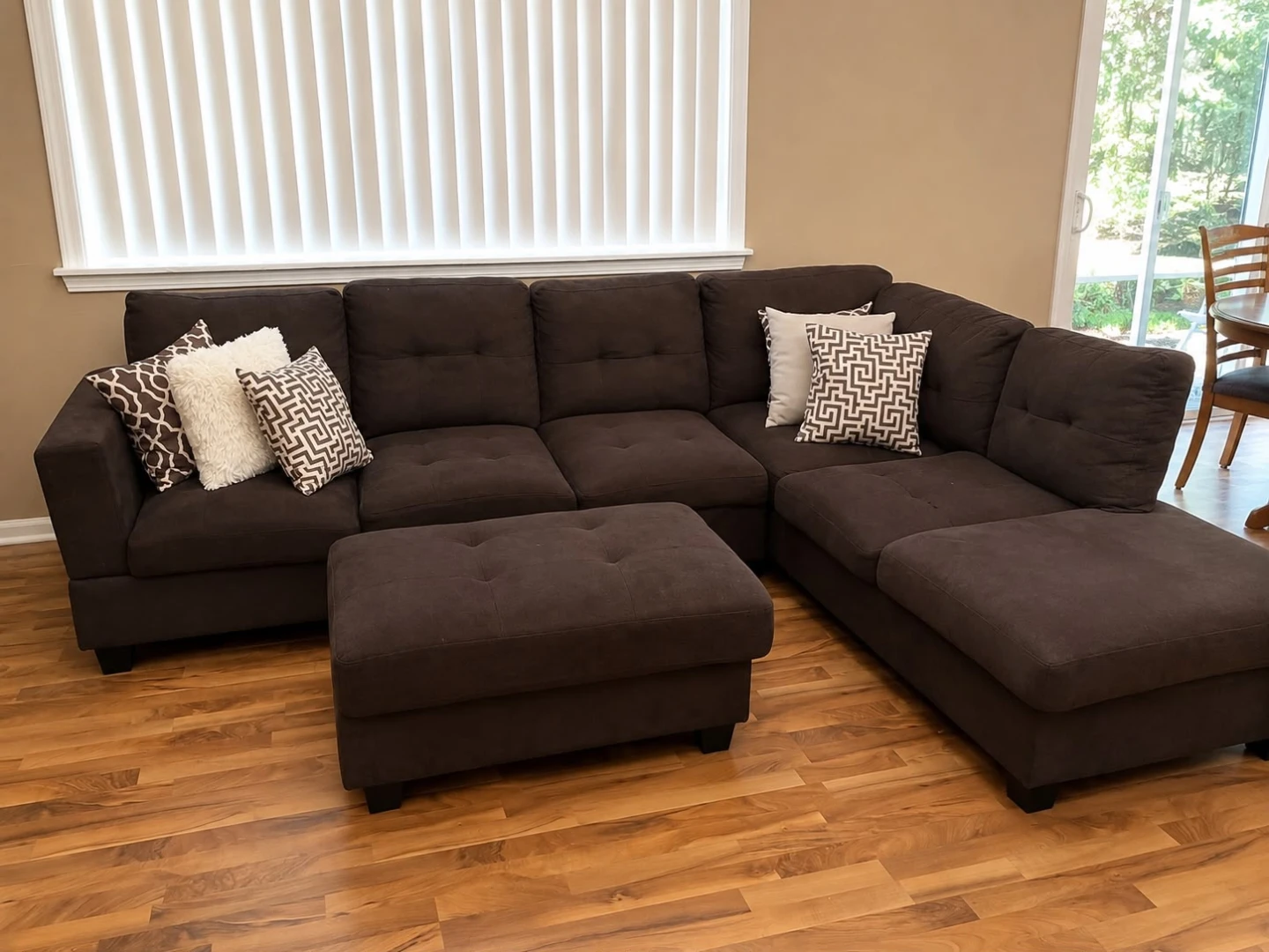 Dark Brown Sectional Sofa with Ottoman