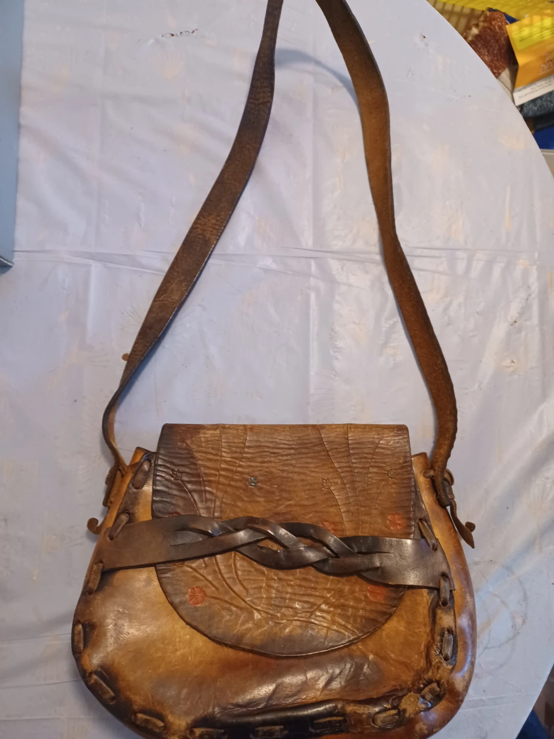 Vintage braided brown leather hippie bag