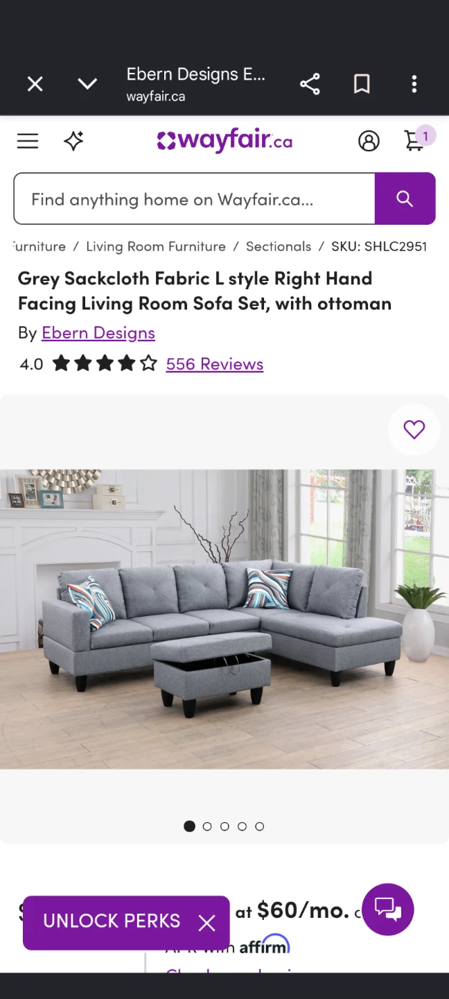 Couch with chaise and ottoman. - photo 3