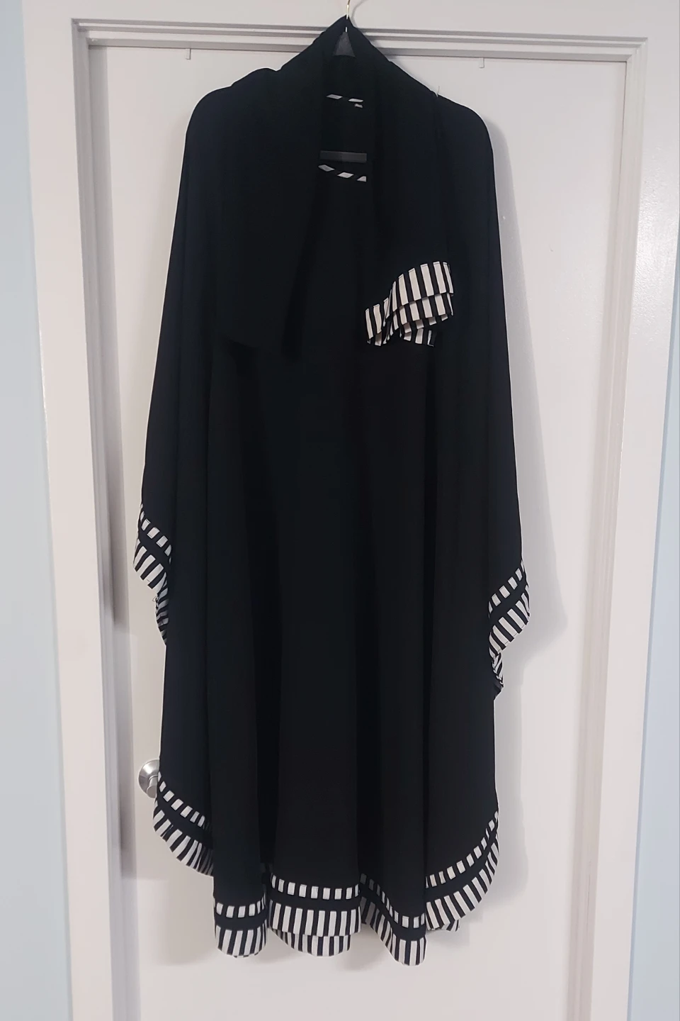 Black Abaya with Striped Trim and Hijab