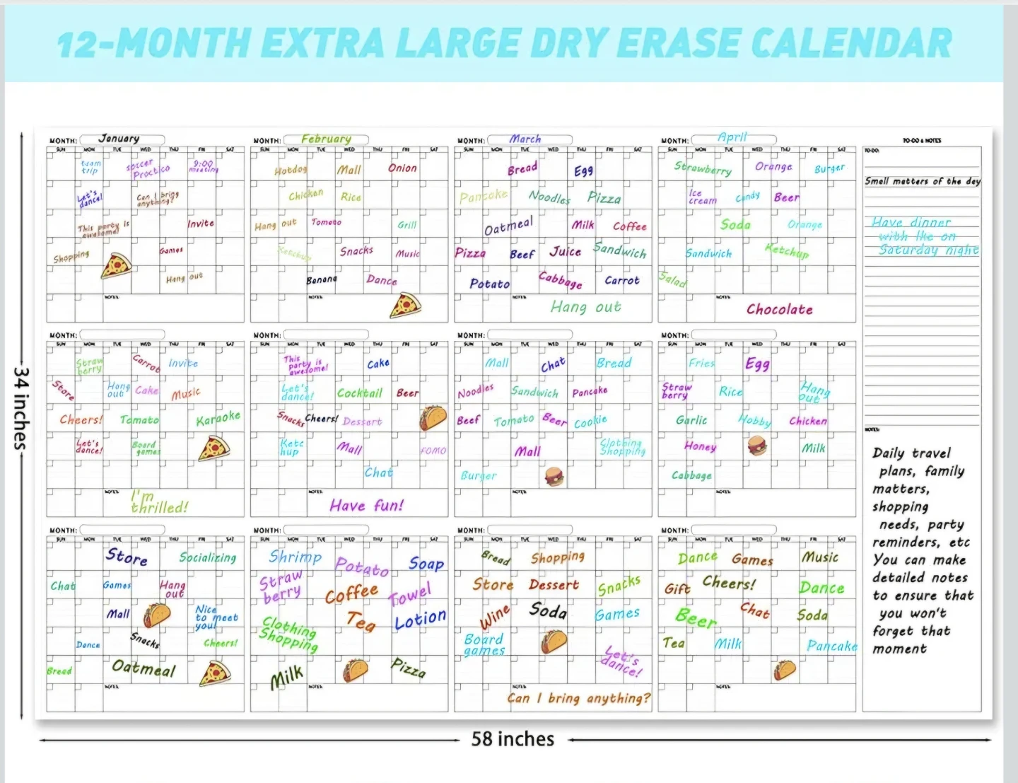 12-Month Extra Large Dry Erase Calendar