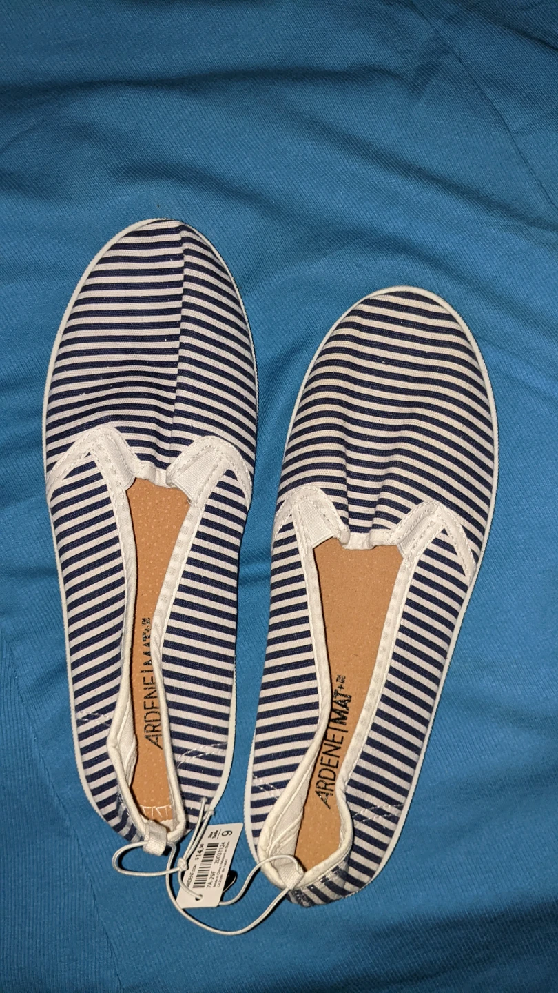 Ardenes Navy and White Striped Flats