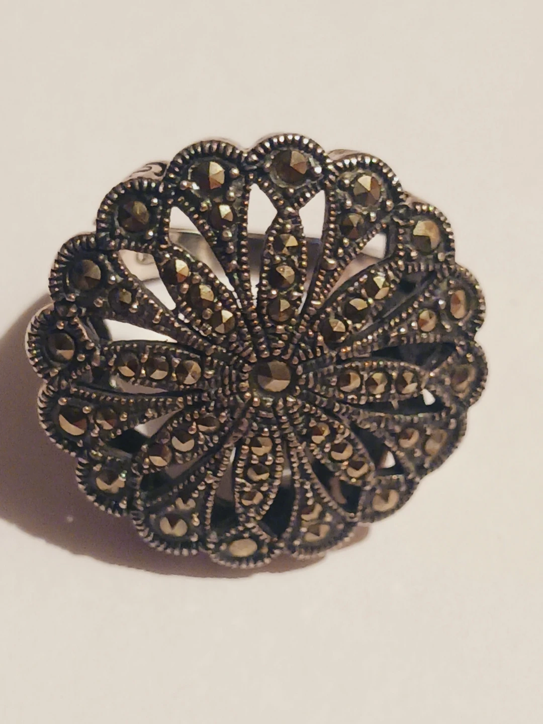 Gorgeous Massive Sterling Silver Marcasite Flower Ring. 9