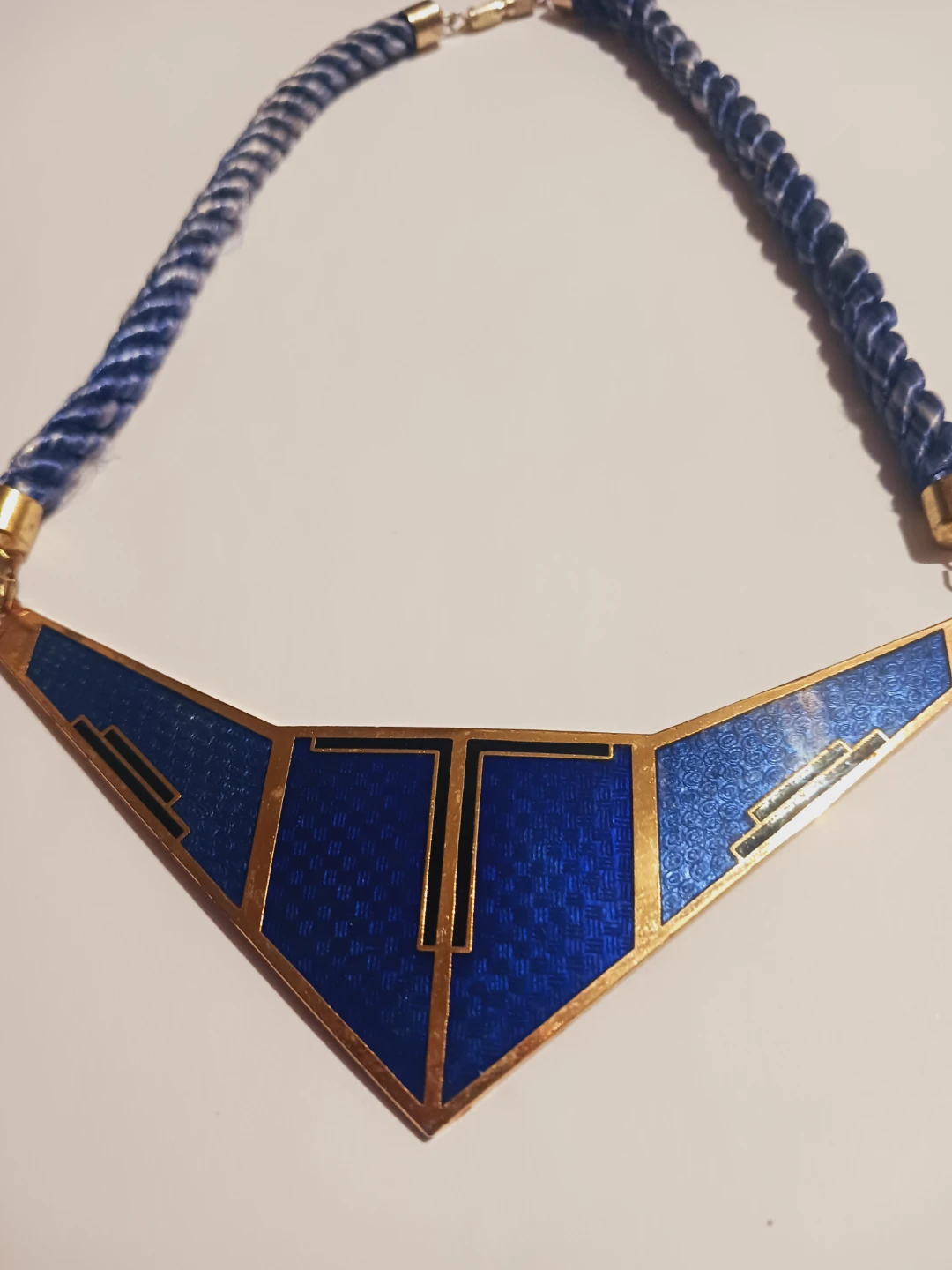 Striking Necklace with Bold Geometric Blue Enamel Pendant