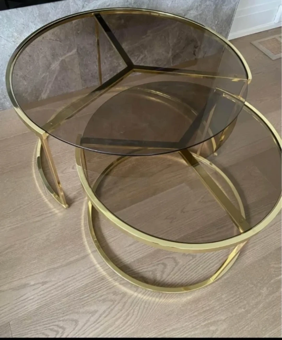 Nesting Coffee Tables - Gold Frame with Smoked Glass - photo 2