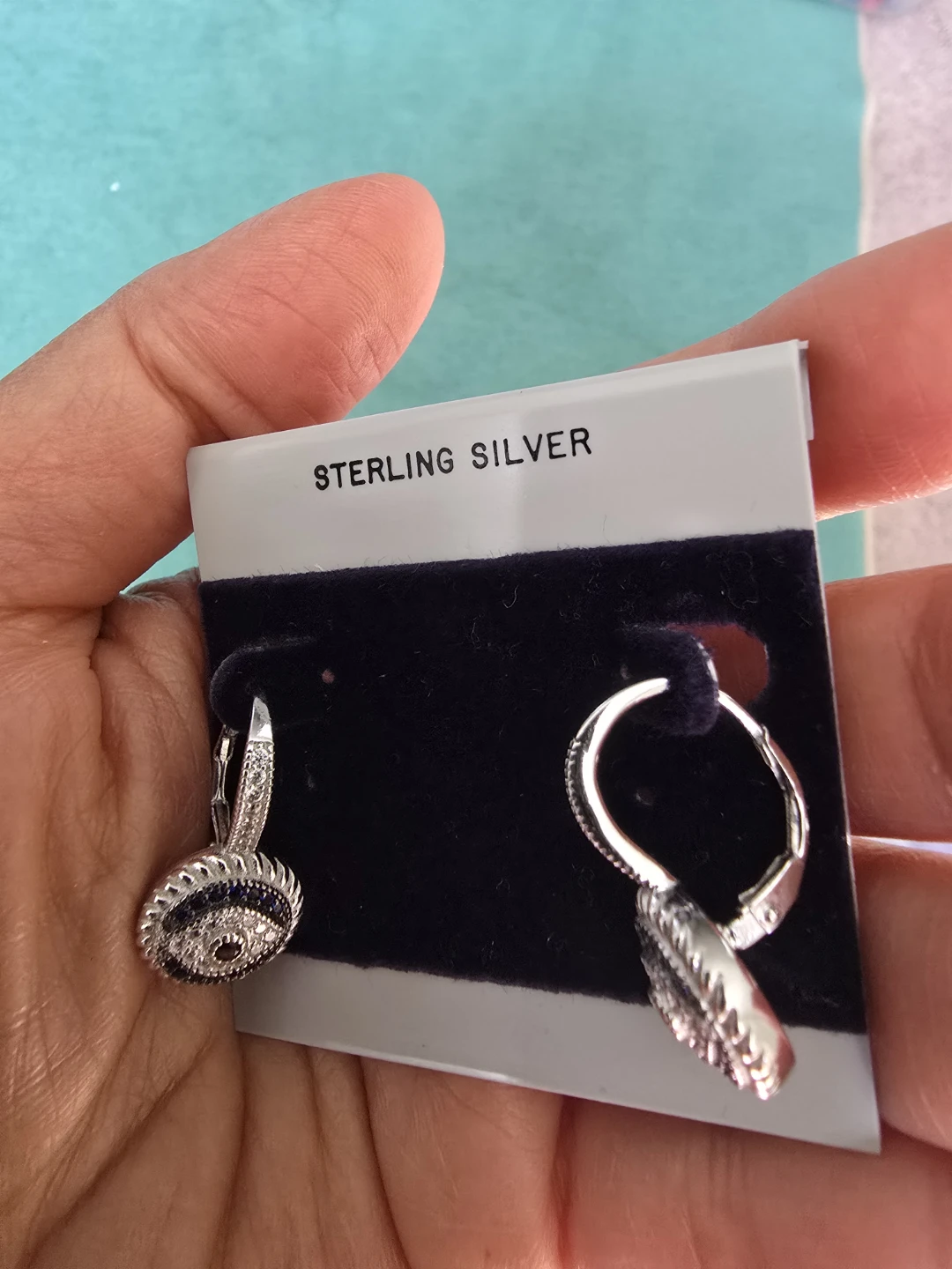 Sterling Silver Dangle Earrings blue saphire/zirconia