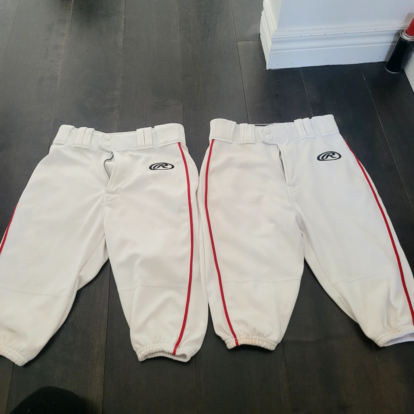 Rawlings White Baseball Pants with Red Stripe