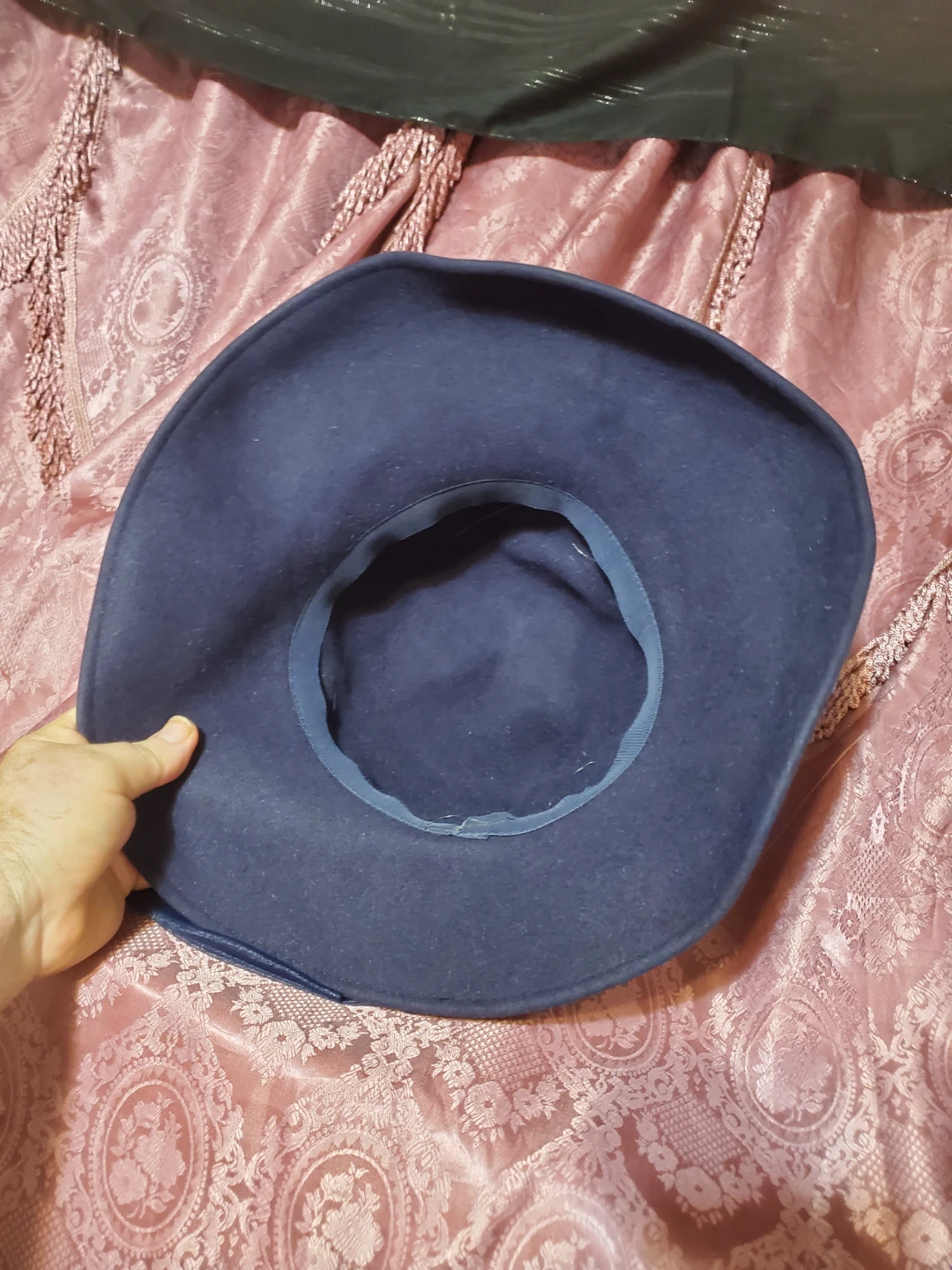 Navy Blue Wide Brim Hat with Organza Bow - photo 4