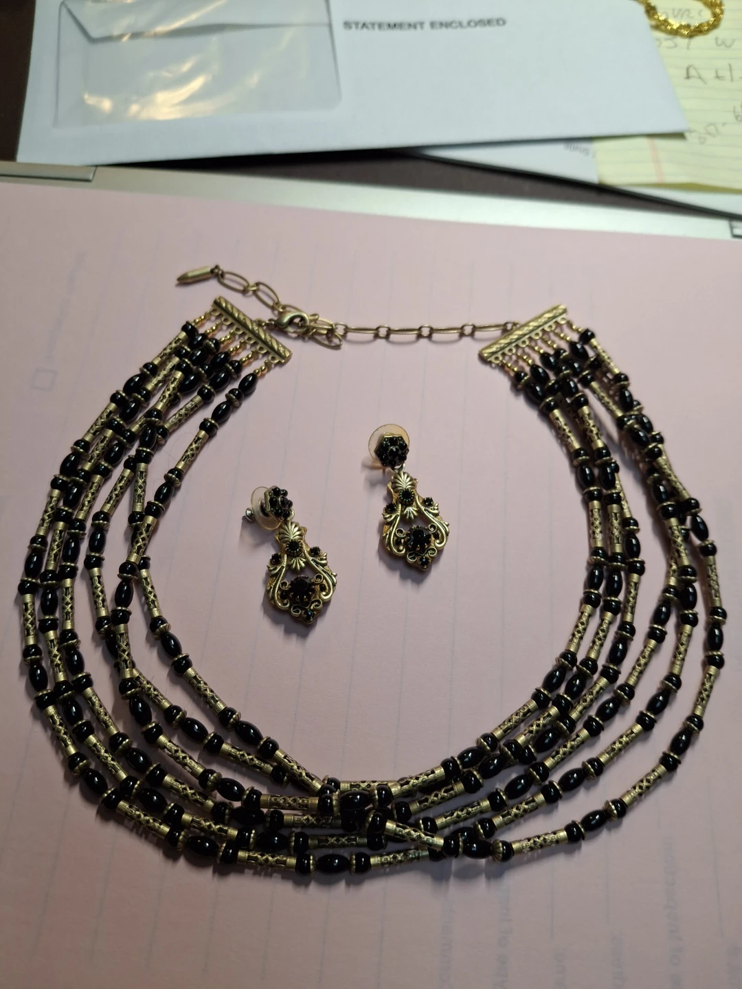Black Beaded Choker Necklace and Earrings Set