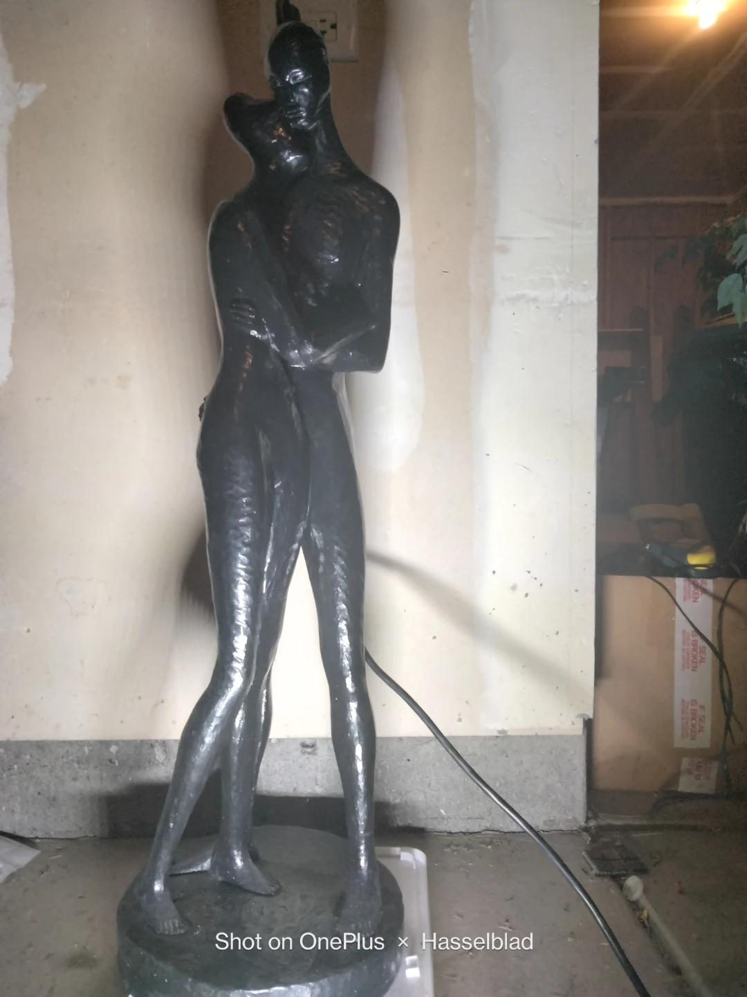 Dark Abstract Sculpture of Embracing Couple