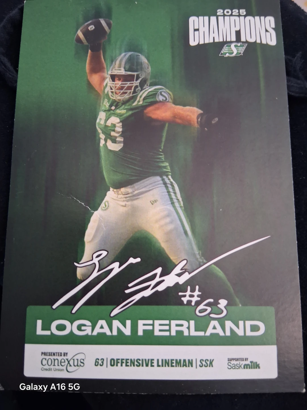 Logan Ferland #63 Saskatchewan Roughriders 2025 Champions Card