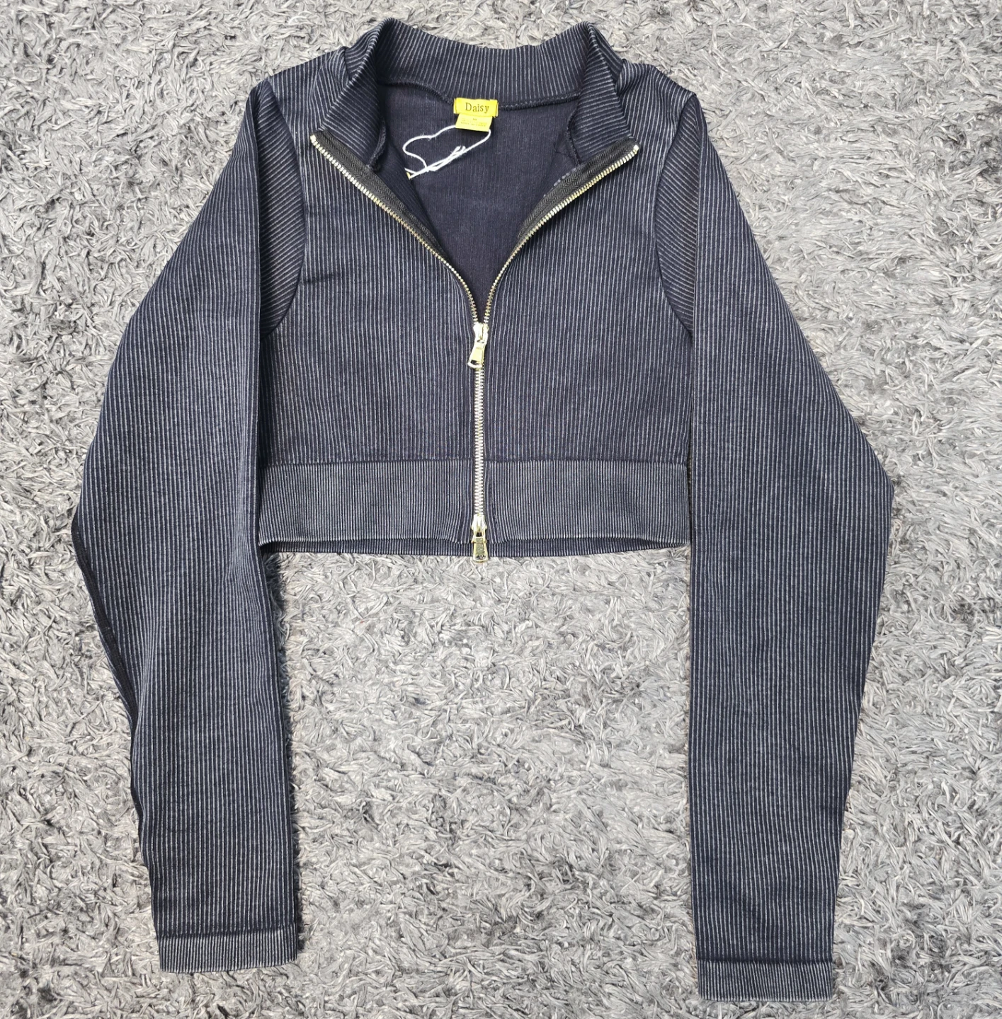 Daisy Black Striped Cropped Zip-Up Jacket - photo 2