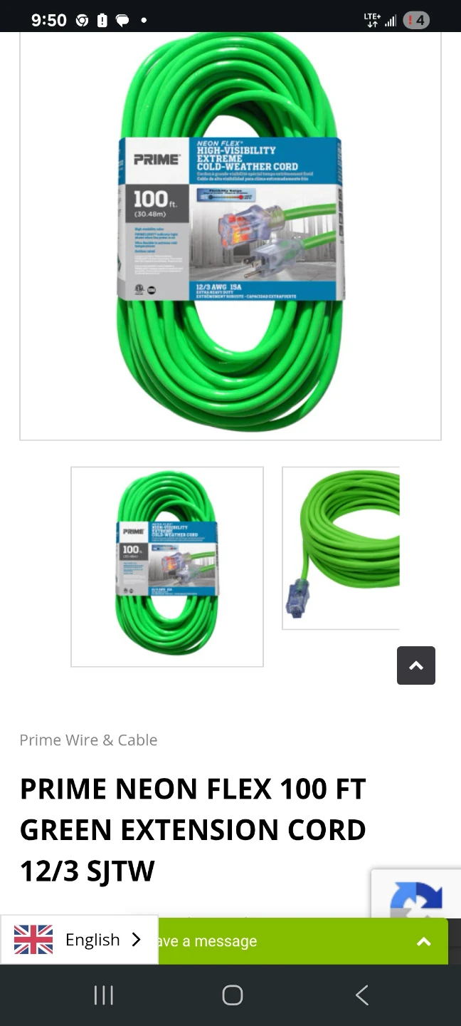 Prime Neon Flex 100 ft Green Extension Cord 12/3 SJTW - photo 2