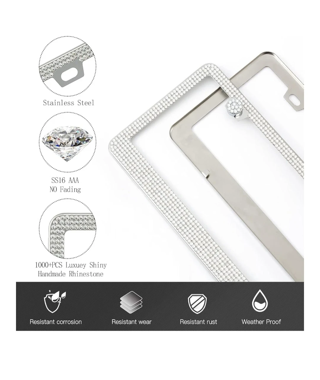 BNIB Silver Bling License Plate Frame with Rhinestones (2 Pack) - photo 4
