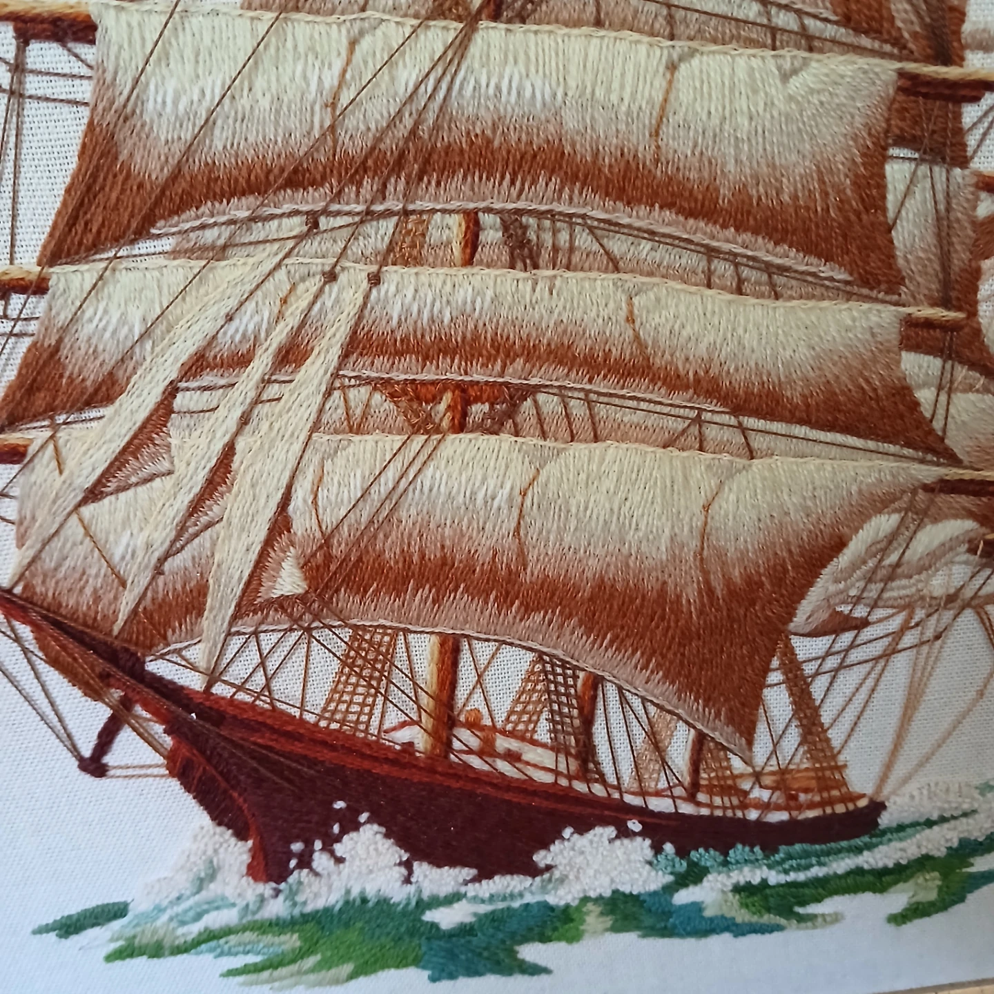 Framed Embroidered Tall Ship Art - photo 2