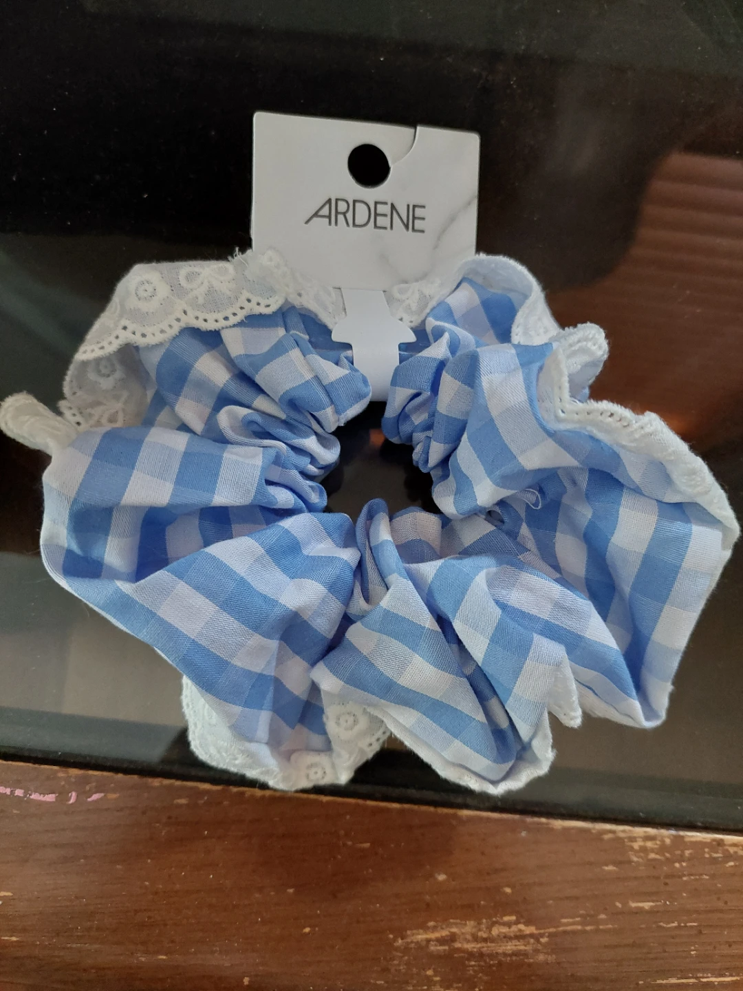 Ardene Blue Gingham Scrunchie with Lace Trim