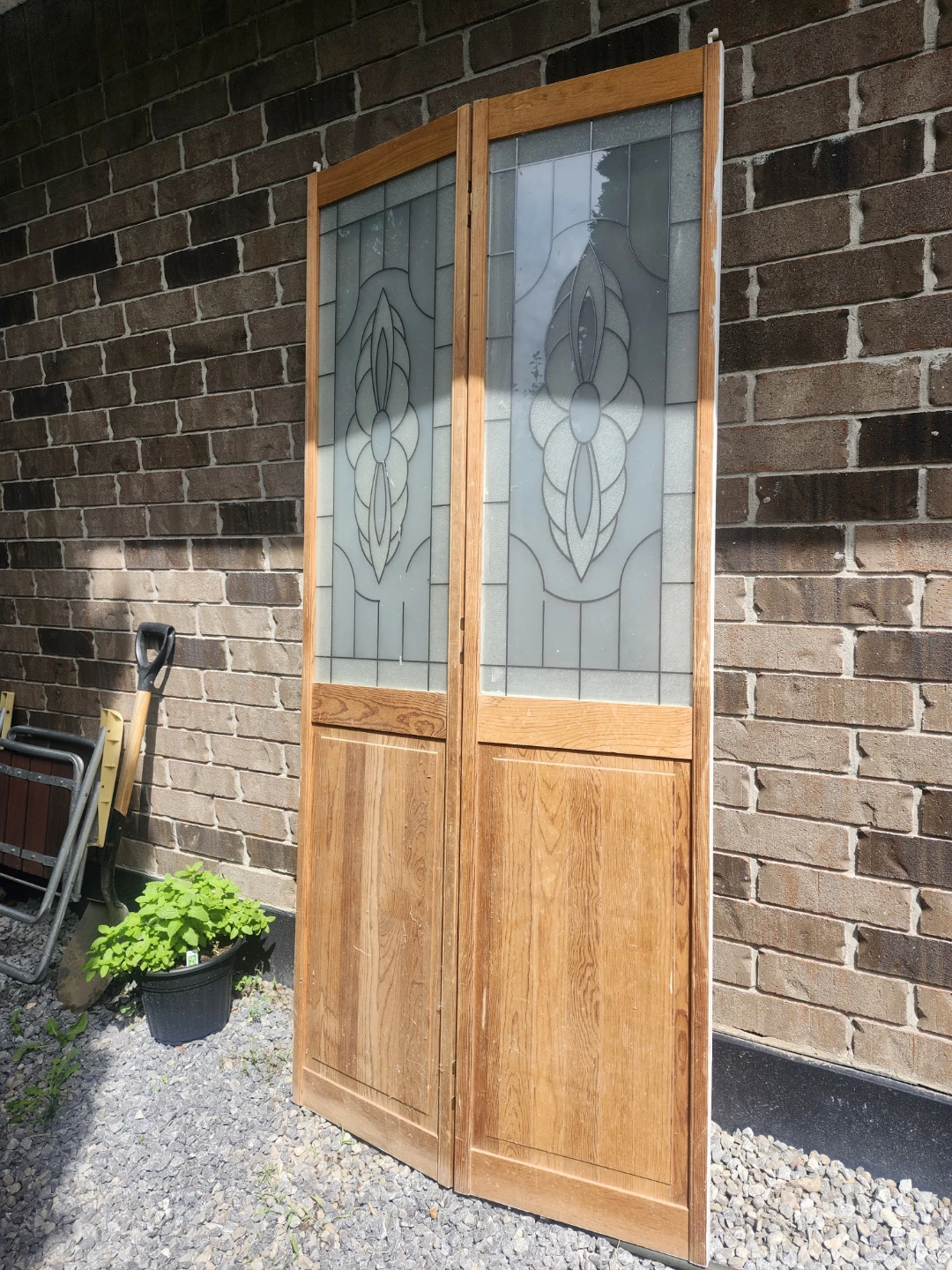 Vintage Wood and Frosted Glass Double Doors