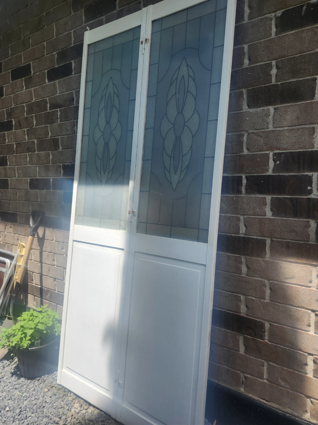 Vintage Wood and Frosted Glass Double Doors - photo 2