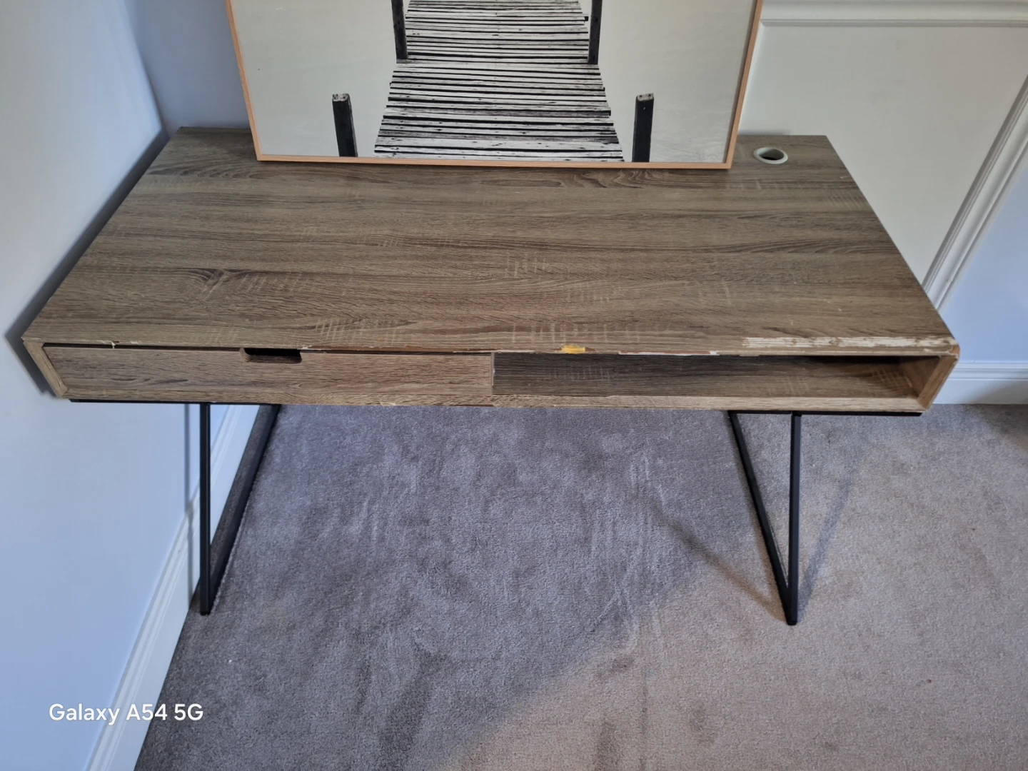 Wood grain desk with drawer