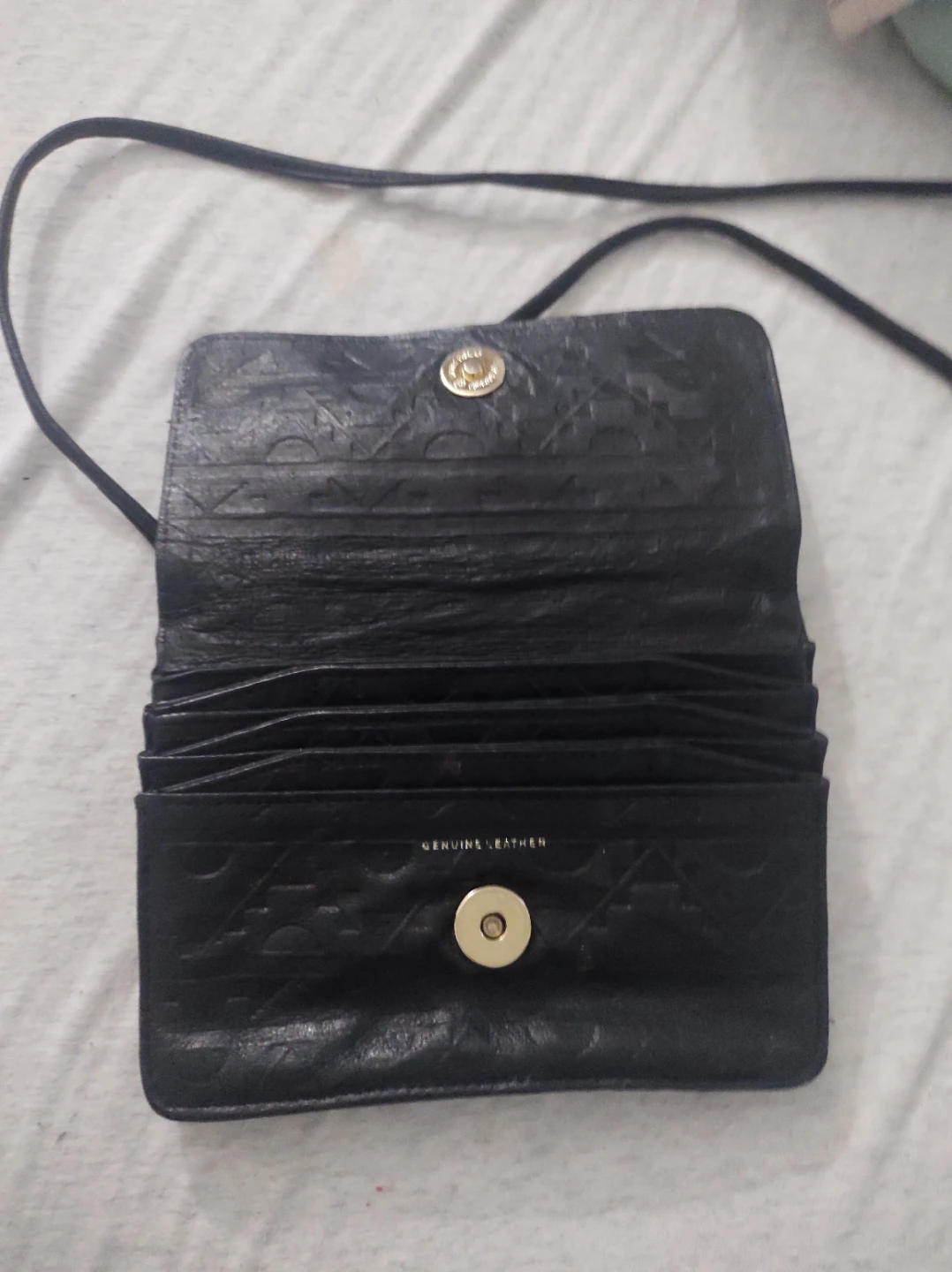 Black Leather Clutch Wallet with Strap