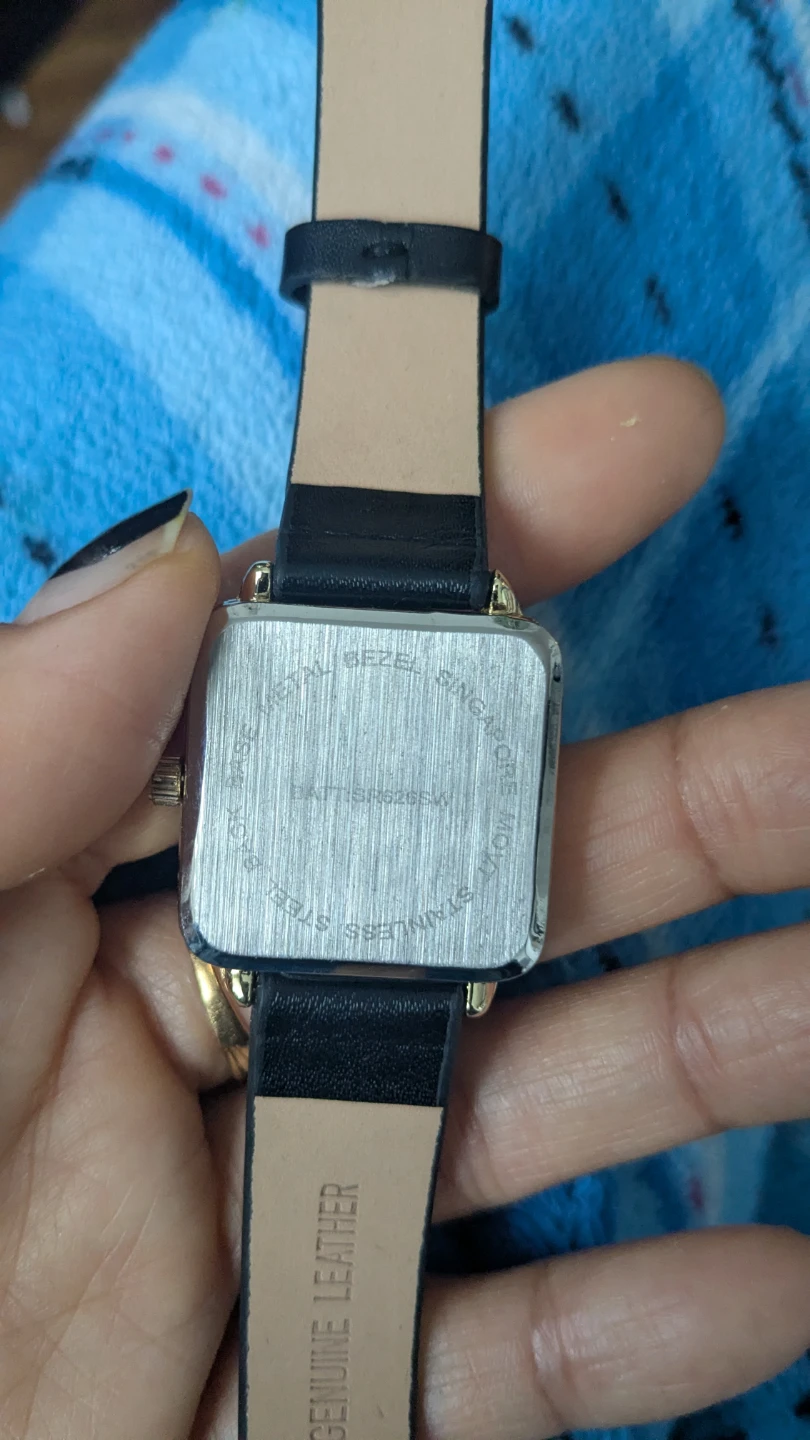 Square Face Quartz Watch with Black Leather Strap - photo 2