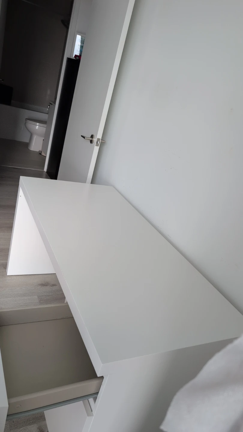 White Desk with Drawer and Monitor Stand