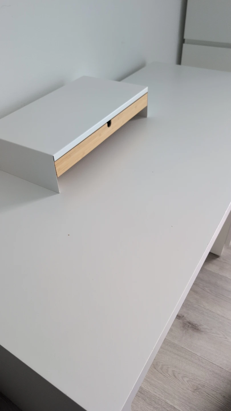 White Desk with Drawer and Monitor Stand - photo 2