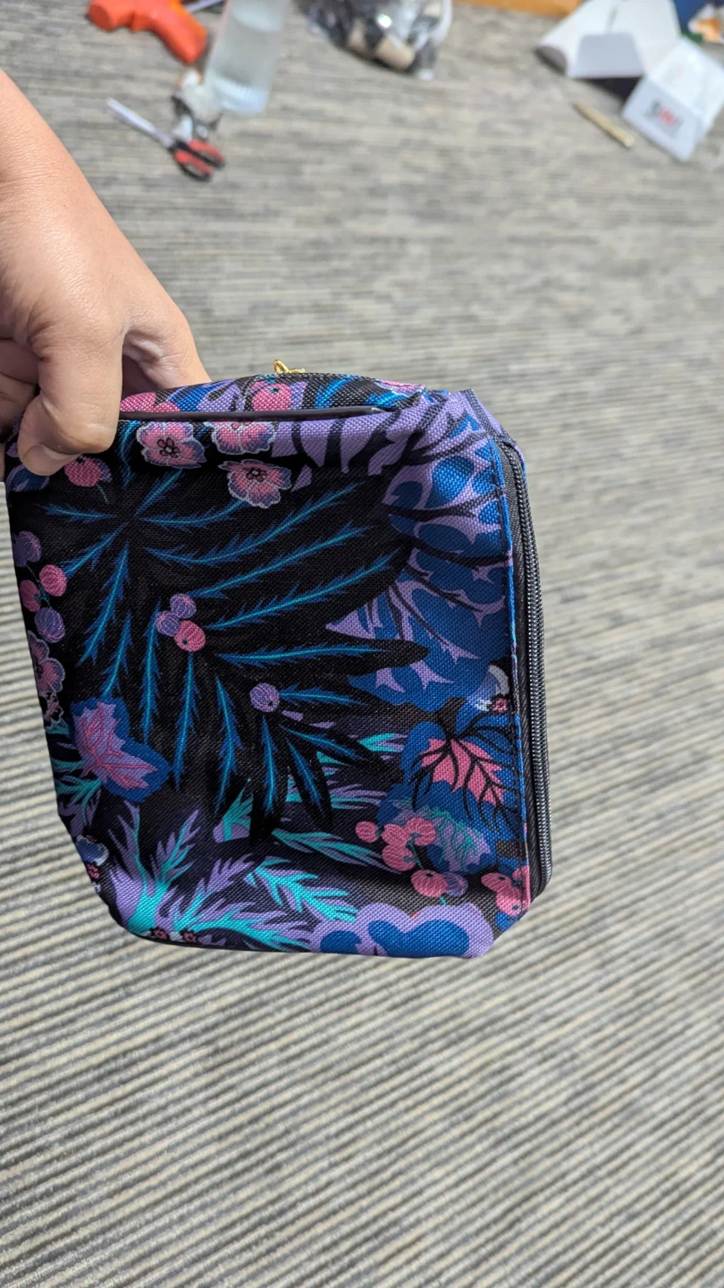 Floral Print Cosmetic Bag with Gold Zipper Pull