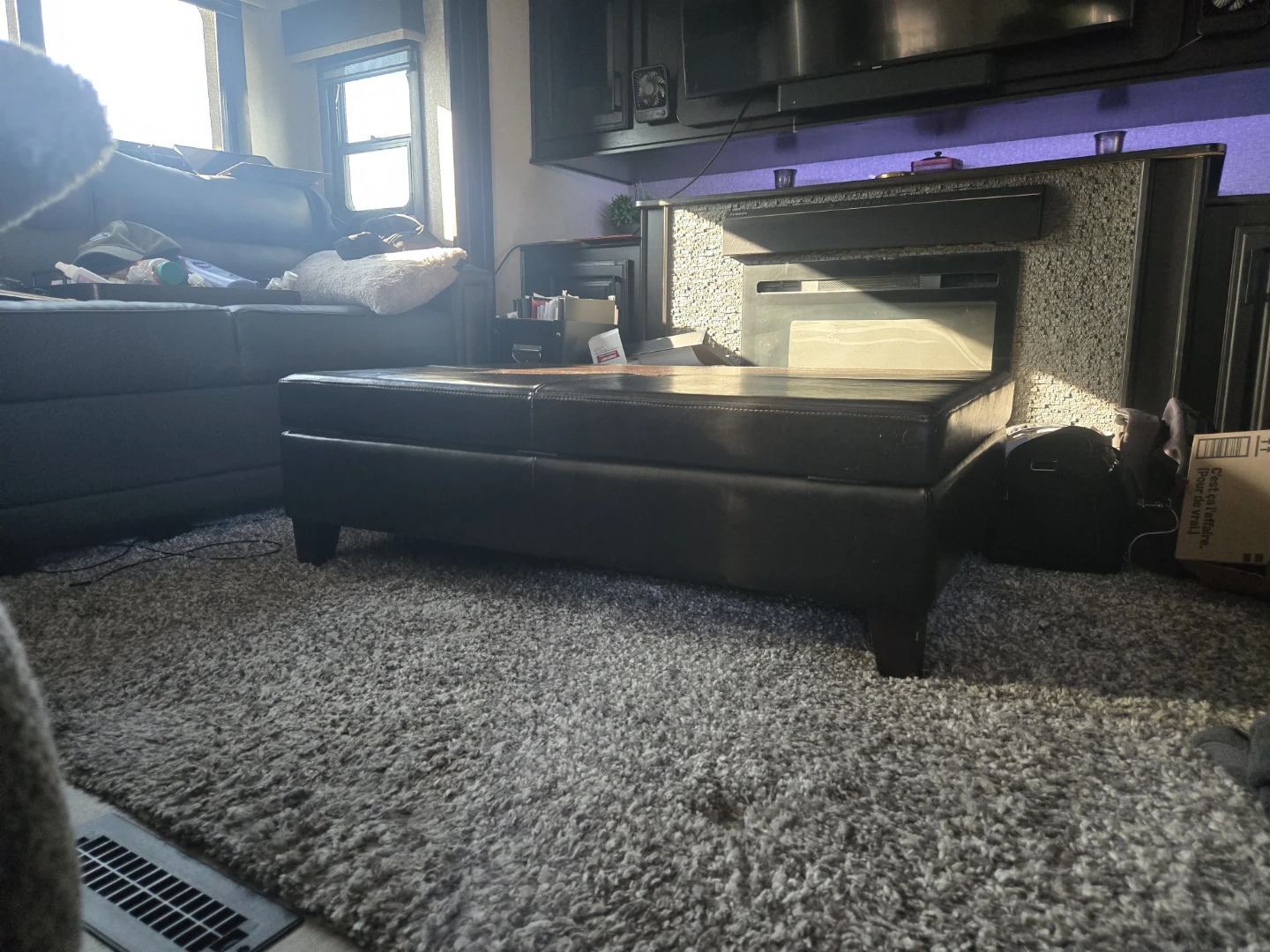 Brown Real Leather Storage Ottoman