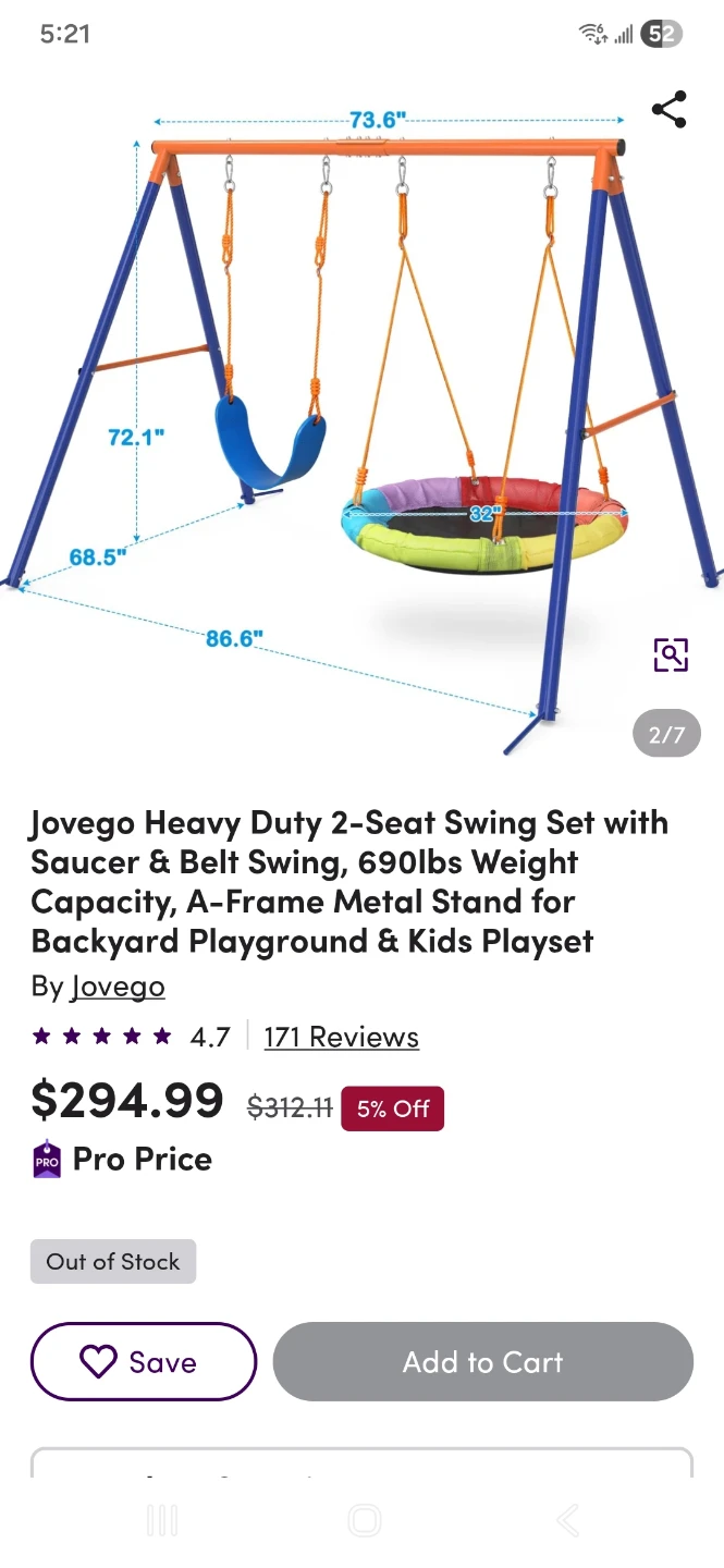 Jovego Heavy Duty 2-Seat Swing Set