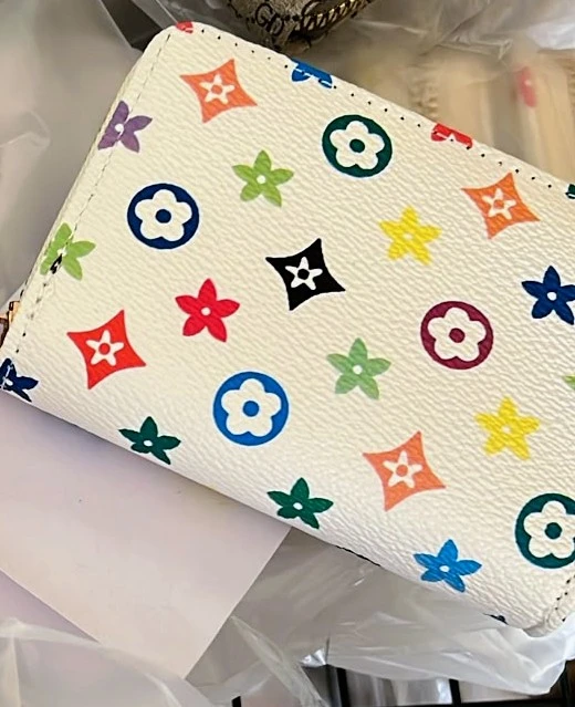 White Monogram Print Wallet