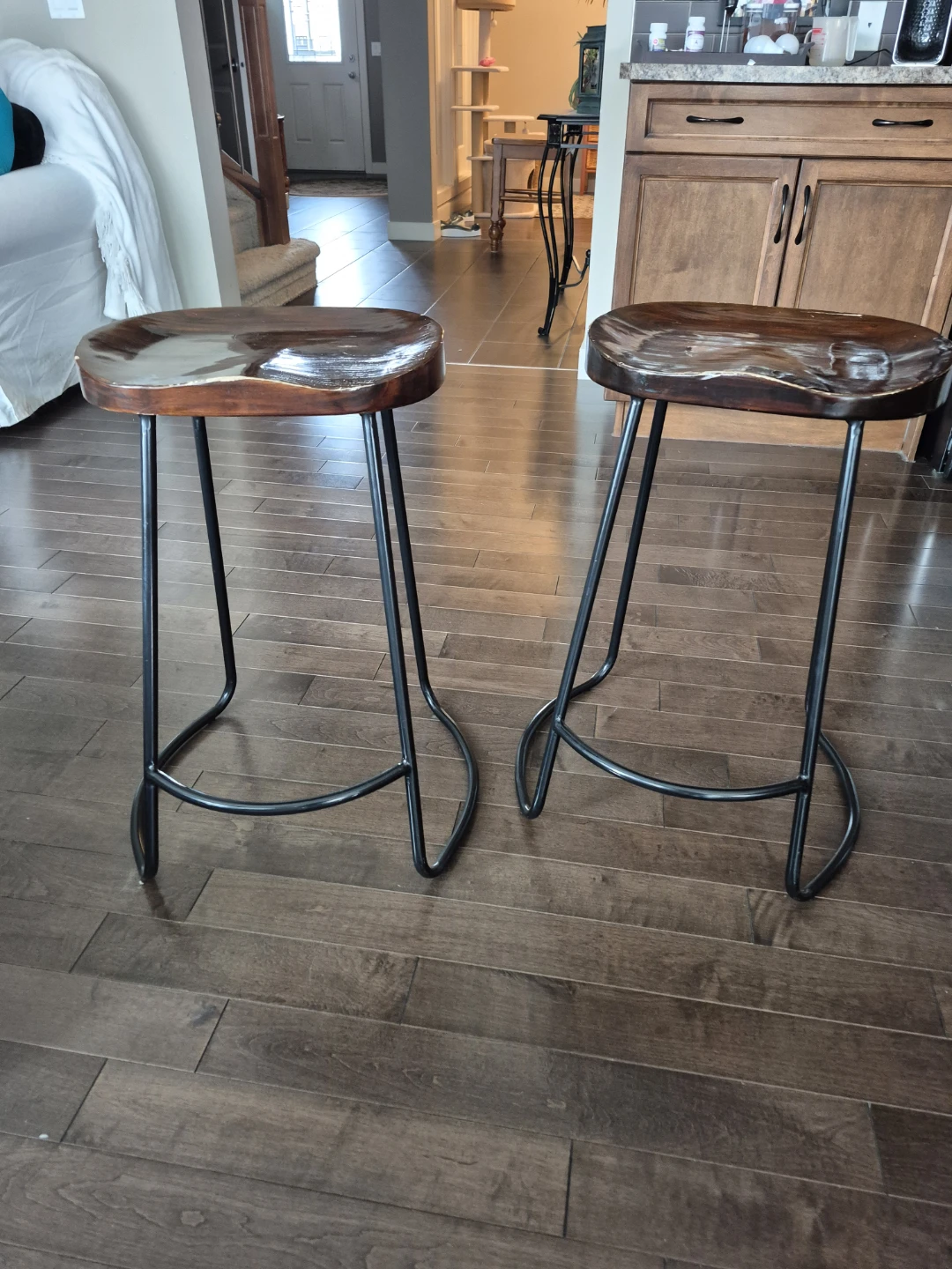 Bar Stools - Wooden Seat, Metal Legs (Set of 2) - photo 3