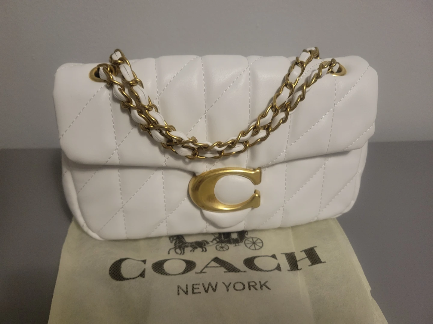 White Coach Shoulder Bag with Gold Chain