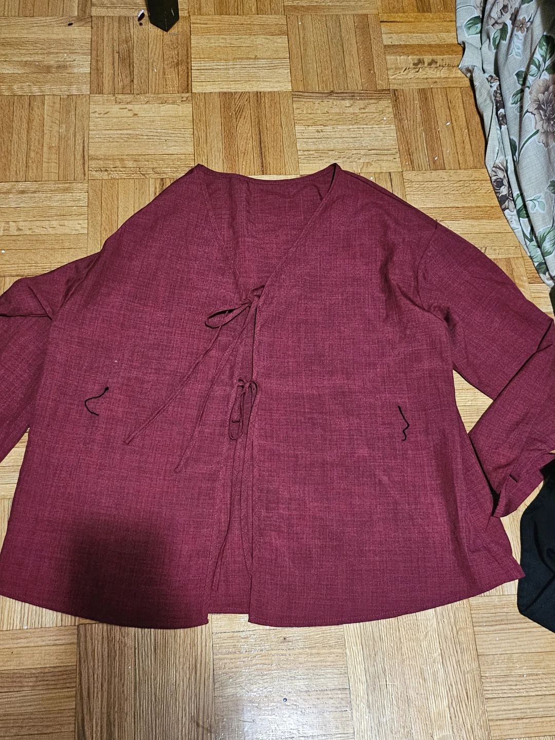 Maroon Polyester V-Neck Tie-Front Top - XL - photo 2