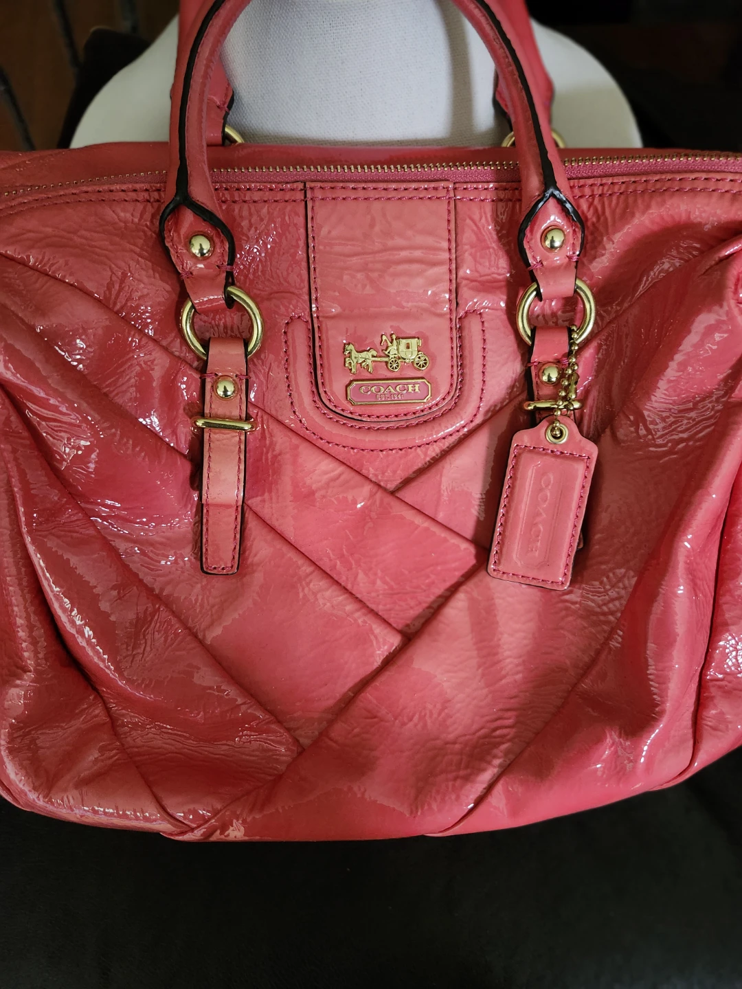 Coach Pink Patent Leather Satchel Handbag - photo 4